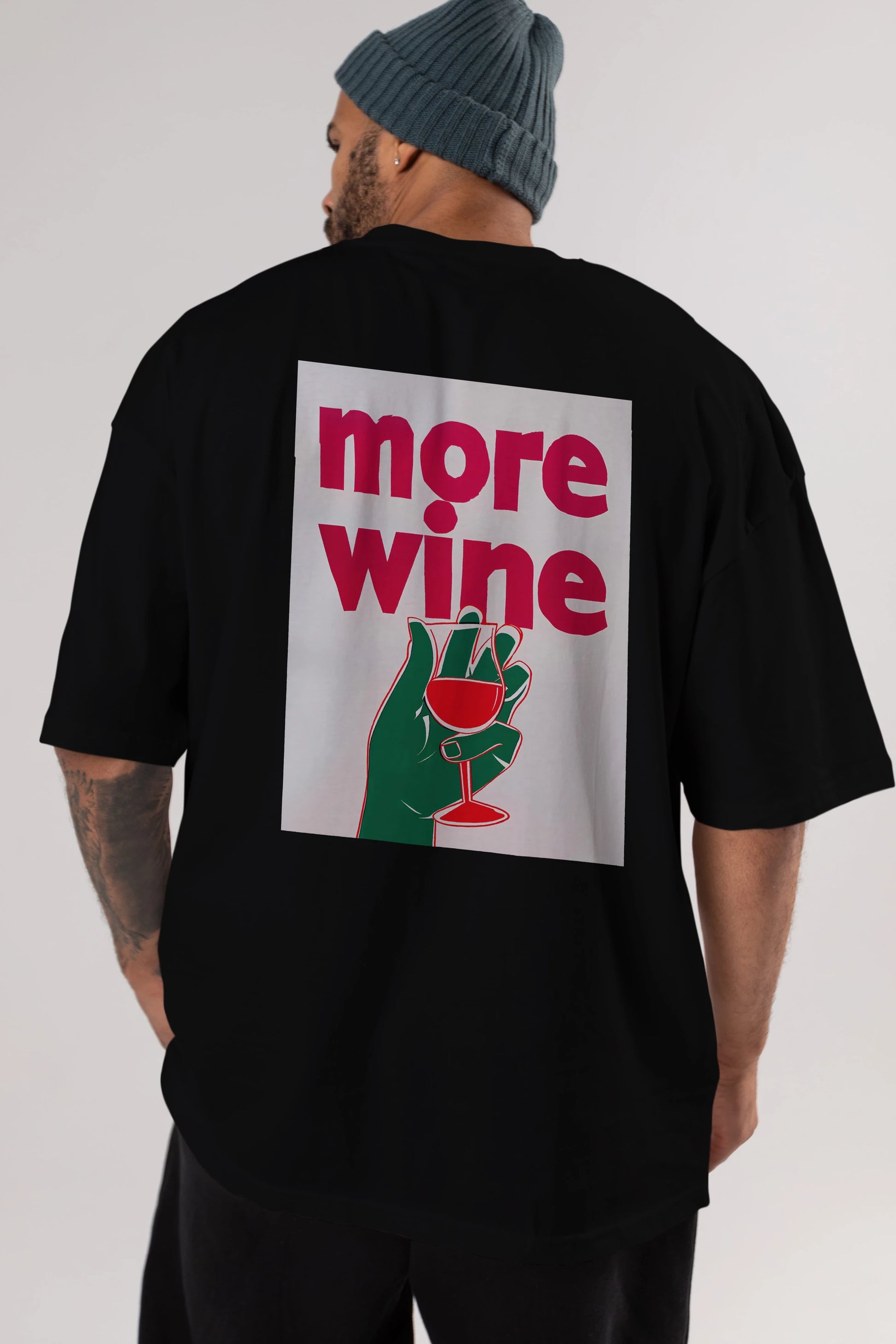 More Wine 3 Arka Baskılı Oversize t-shirt Erkek Kadın Unisex %100 Pamuk Bisiklet Yaka tişort