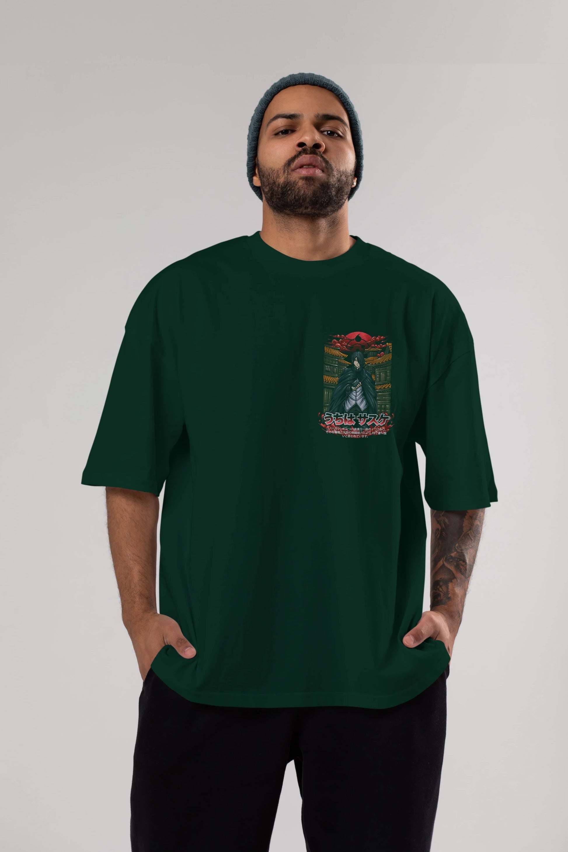 NARUTO SASUKE UCHIHA 1 Ön Sol Baskılı Oversize t-shirt Erkek Kadın Unisex %100 Pamuk Bisiklet Yaka tişort