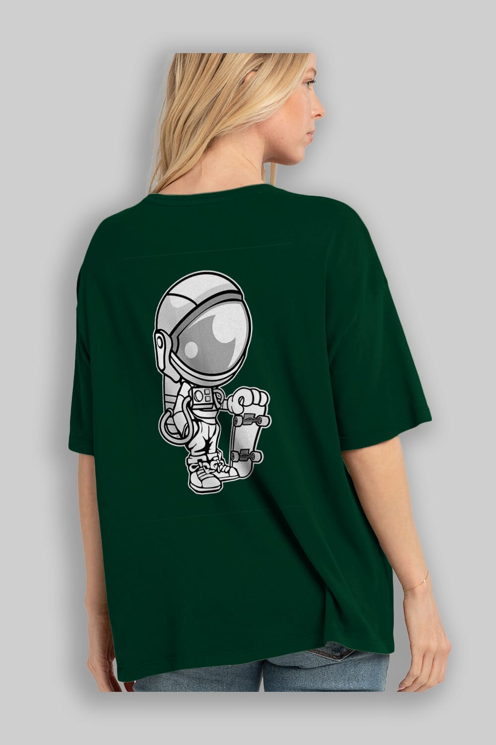 Astronaut Skaterboy Arka Baskılı Oversize t-shirt Erkek Kadın Unisex %100 Pamuk tişort
