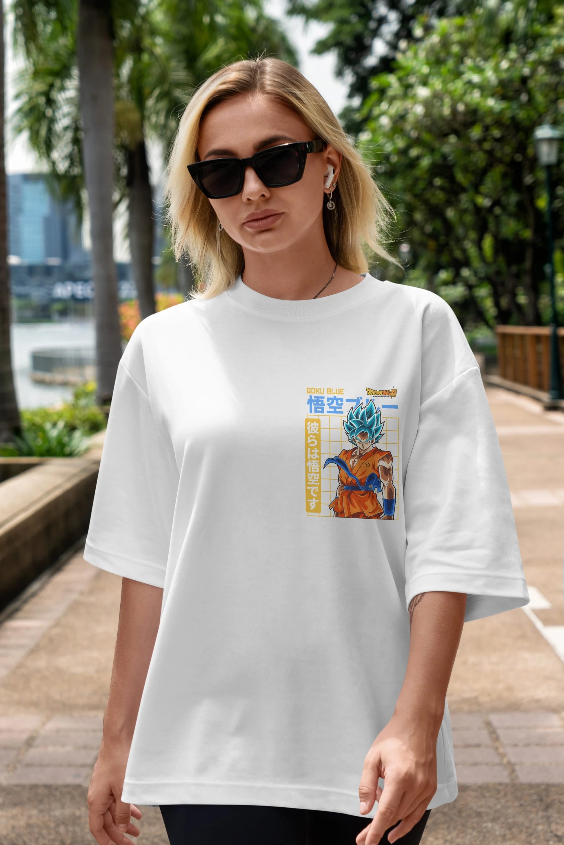 GOKU 1 Ön Sol Baskılı Oversize t-shirt Erkek Kadın Unisex %100 Pamuk Bisiklet Yaka tişort