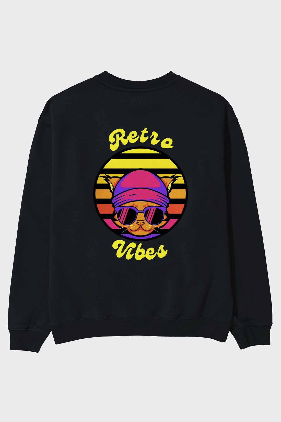 Cat Retro Vibes Arka Baskılı Oversize Sweatshirt Erkek Kadın Unisex