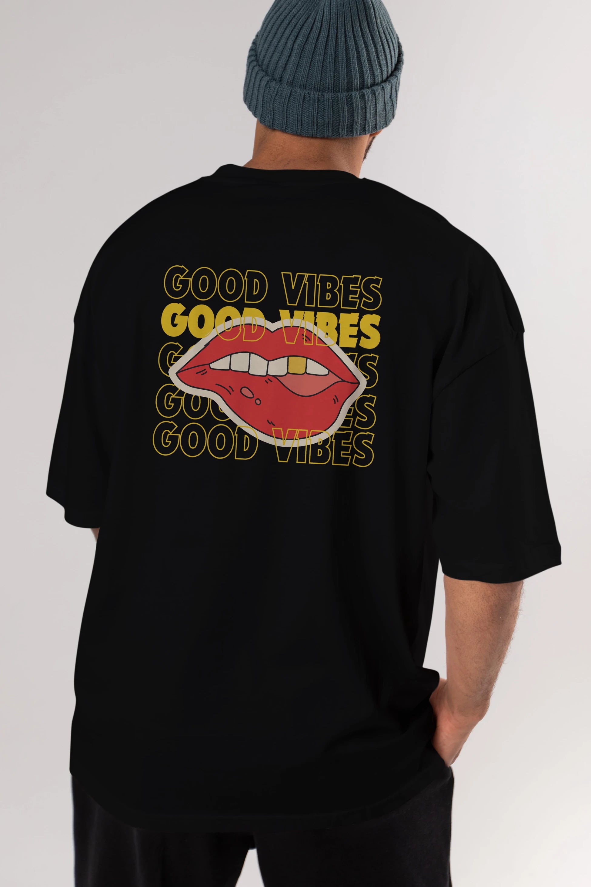 Good Vibes Yazılı 2 Arka Baskılı Oversize t-shirt Erkek Kadın Unisex