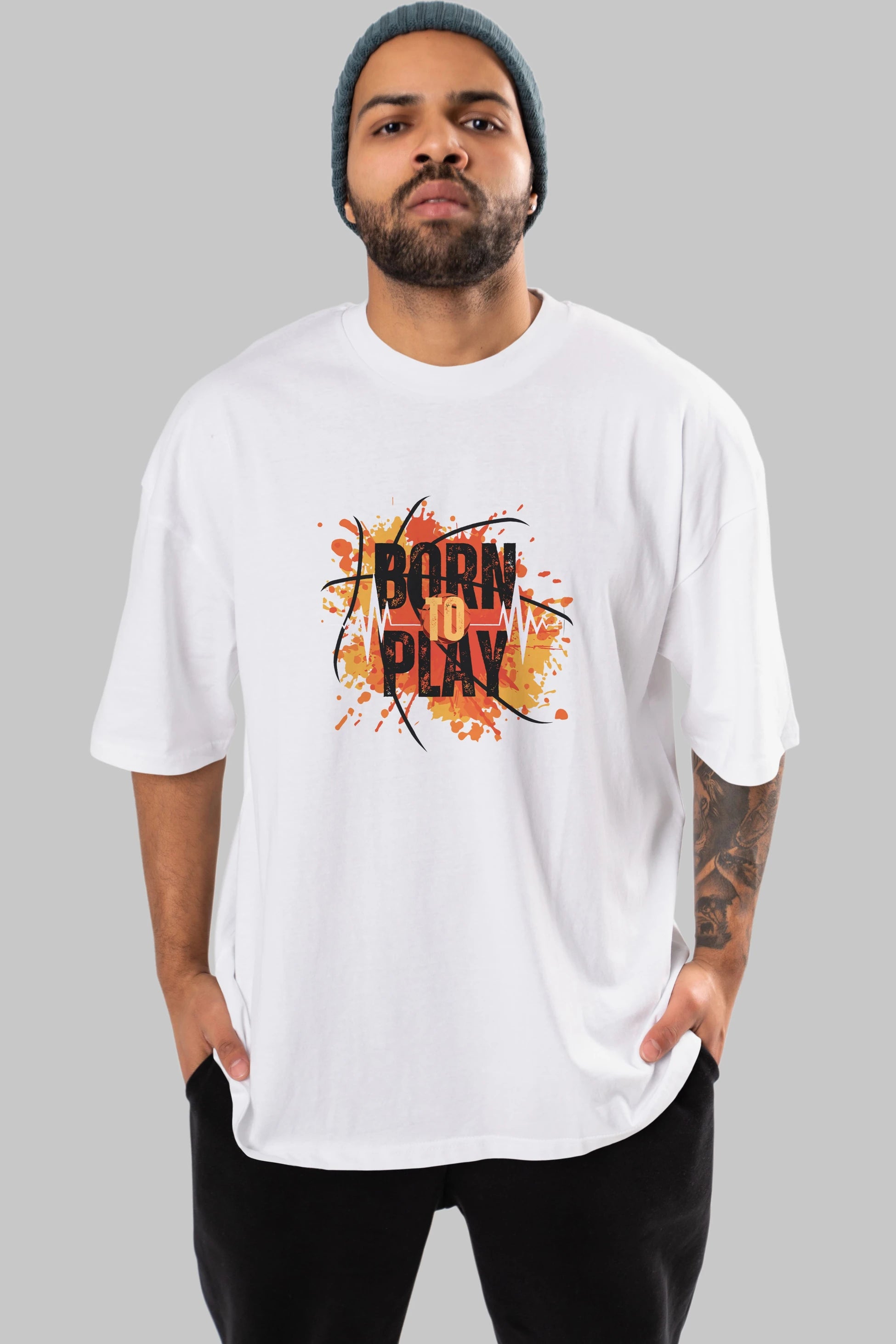 Born to Play Yazılı Ön Baskılı Oversize t-shirt Erkek Kadın Unisex