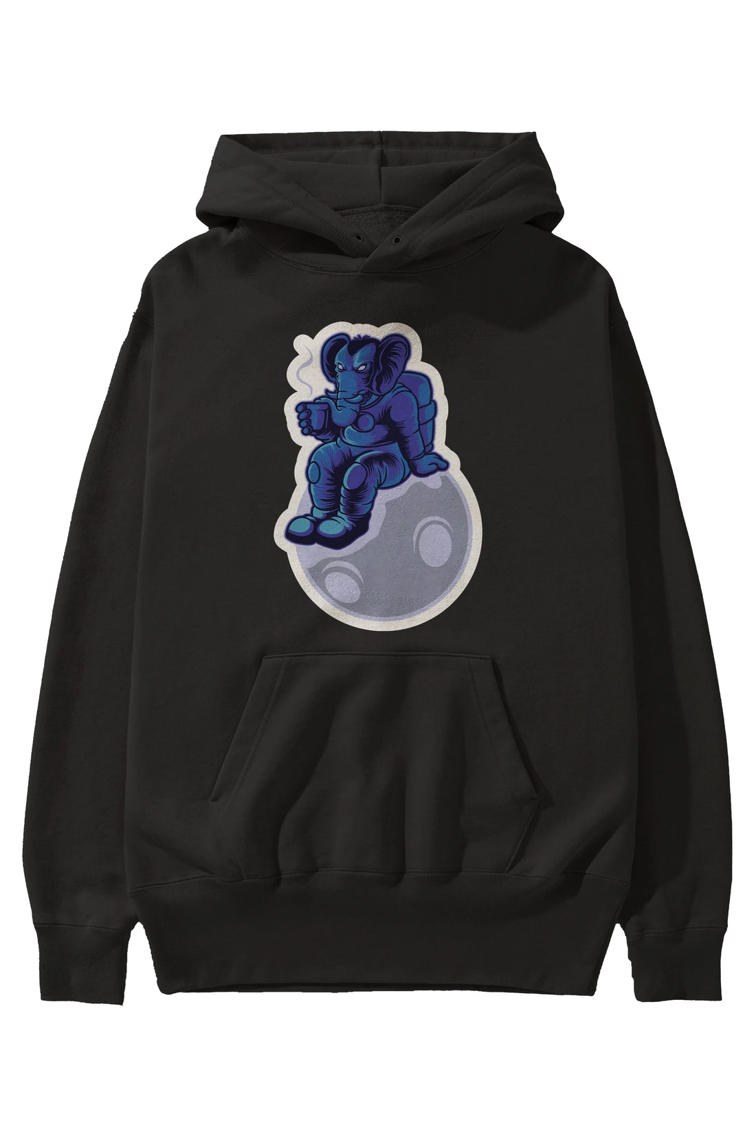 Space Elephant Drink Coffee Sticker Ön Baskılı Hoodie Oversize Kapüşonlu Sweatshirt Erkek Kadın Unisex