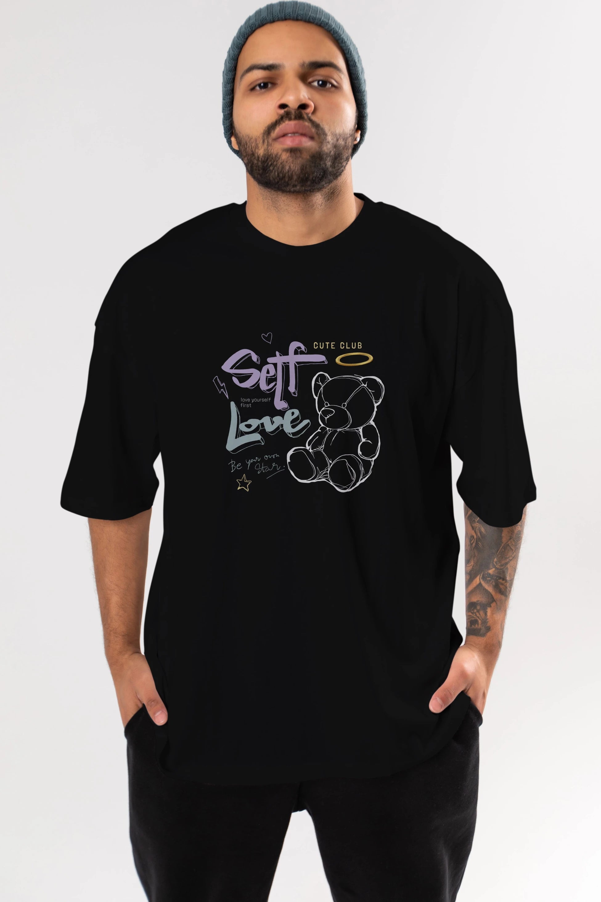 Self Love Bear Ön Baskılı Oversize t-shirt Erkek Kadın Unisex