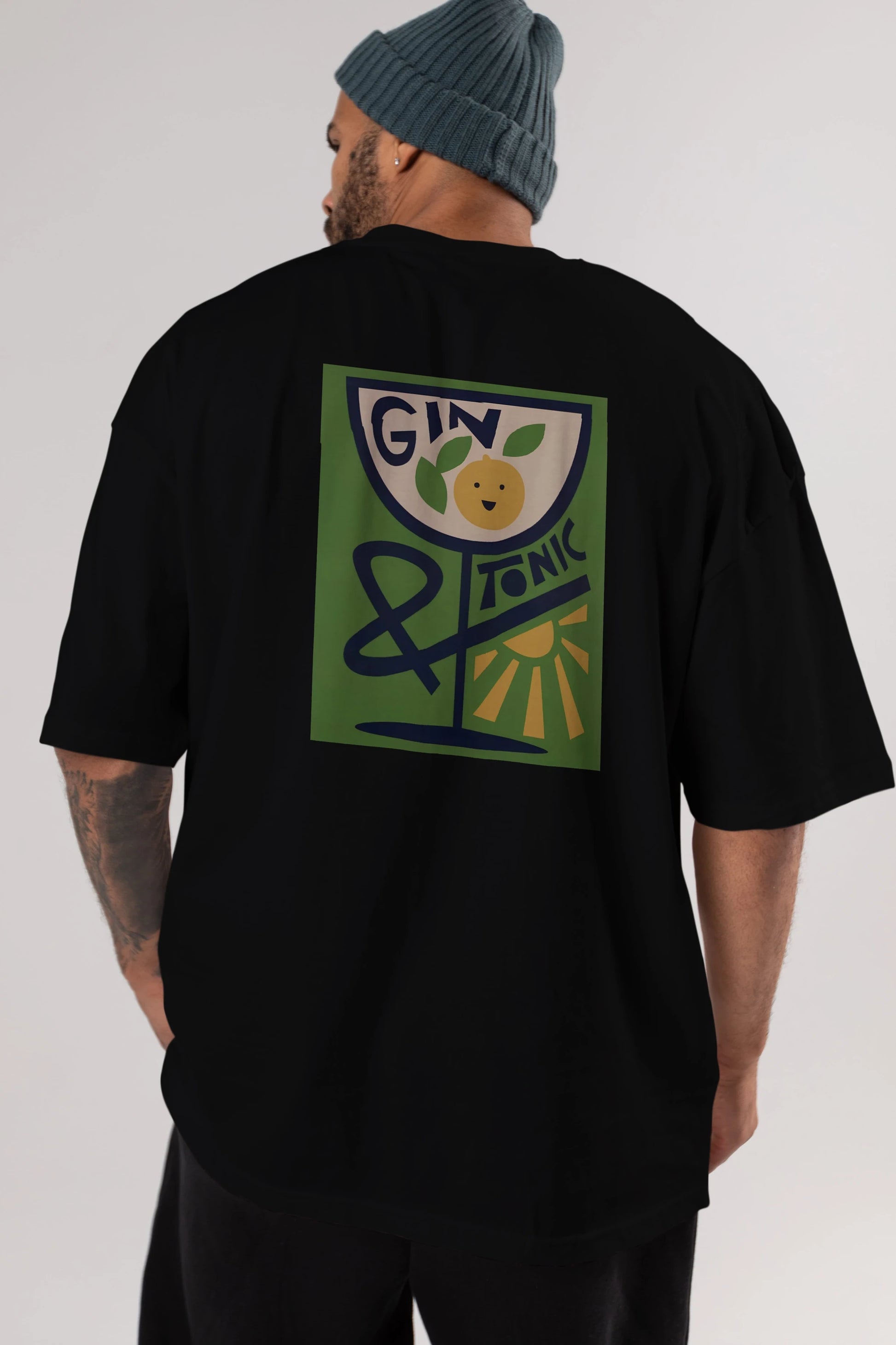 Gin Tonic 3 Arka Baskılı Oversize t-shirt Erkek Kadın Unisex %100 Pamuk Bisiklet Yaka tişort