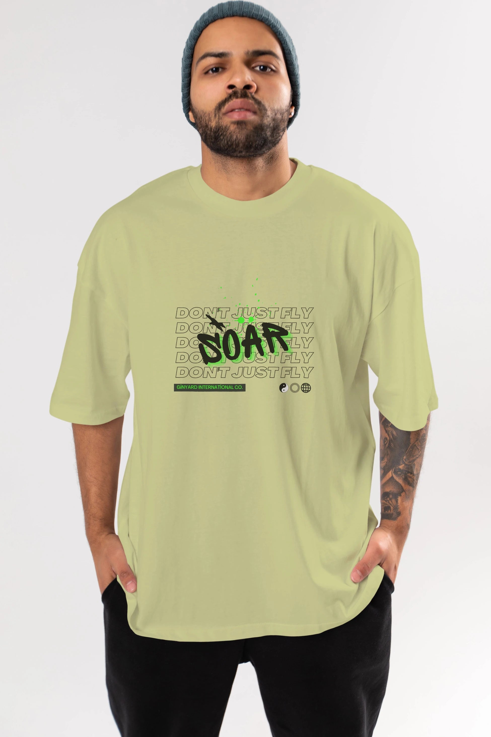 Soar Dont Just Fly Yazılı Ön Baskılı Oversize t-shirt Erkek Kadın Unisex