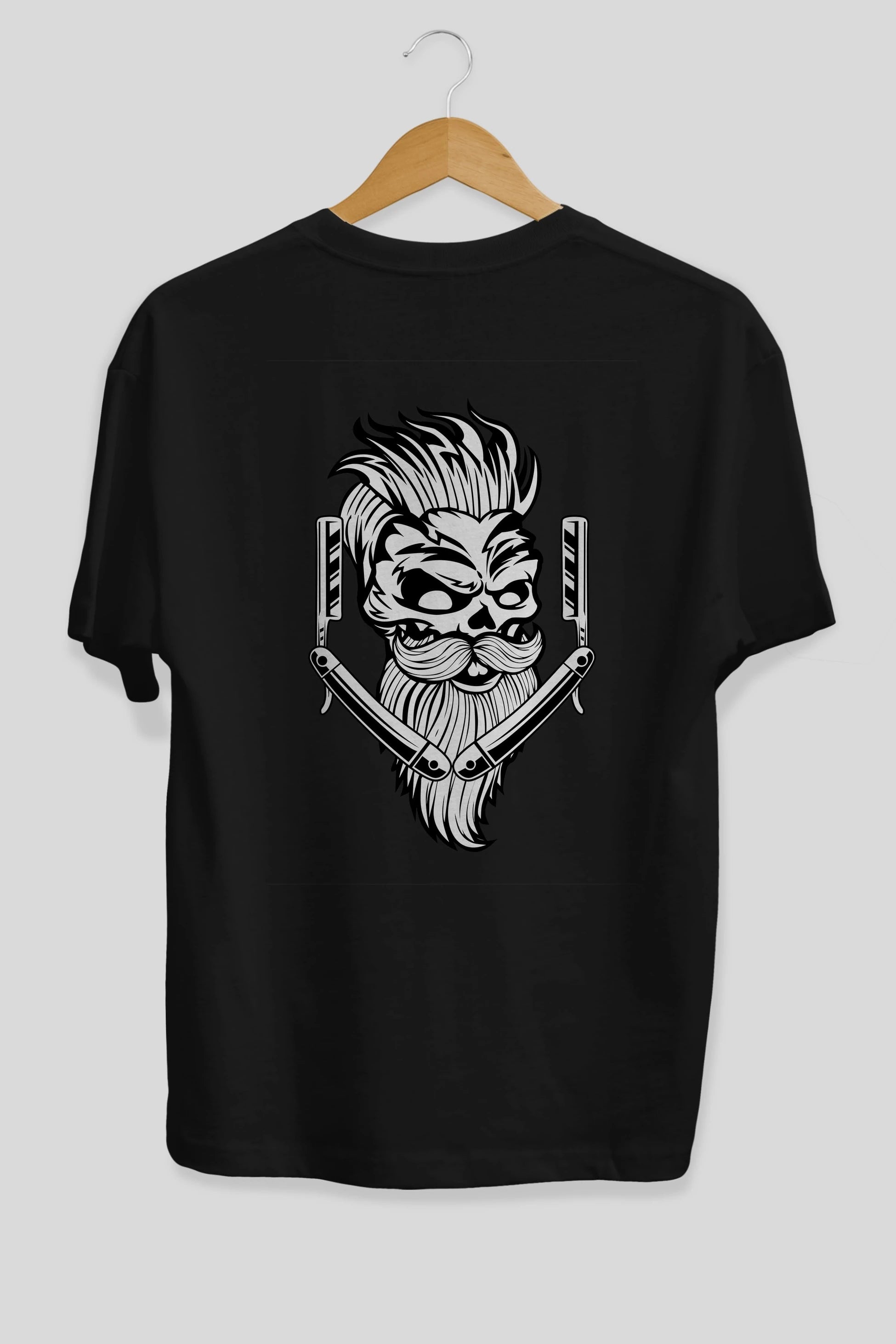 Skull Beard Arka Baskılı Oversize t-shirt Erkek Kadın Unisex %100 Pamuk tişort