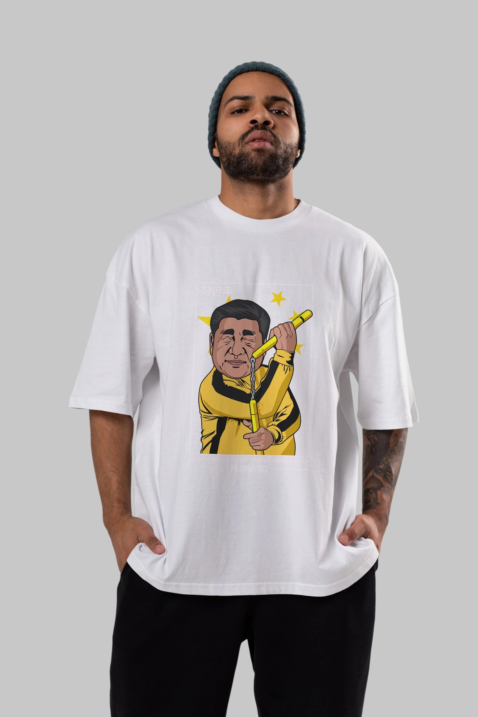 Xi Jinping Bruce Lee Ön Baskılı Oversize t-shirt Erkek Kadın Unisex %100 Pamuk tişort