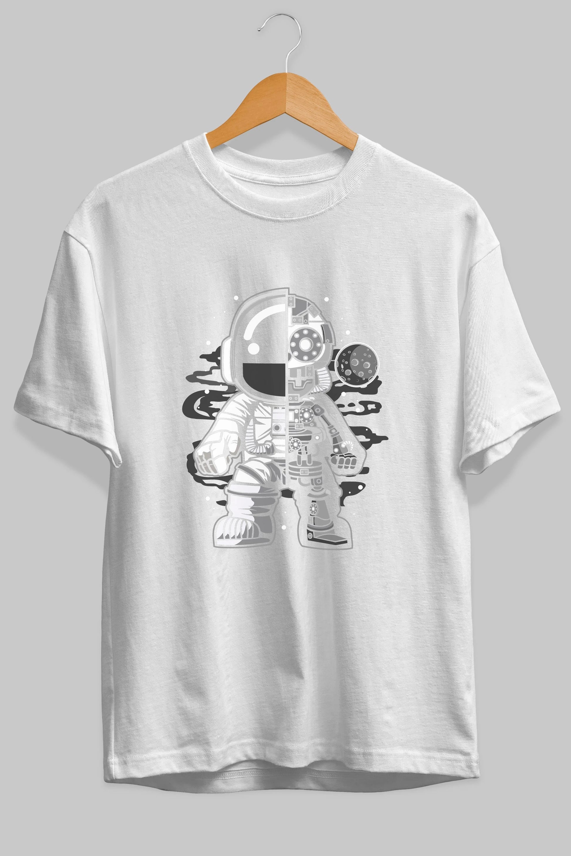 Astronaut Half Robot Ön Baskılı Oversize t-shirt Erkek Kadın Unisex
