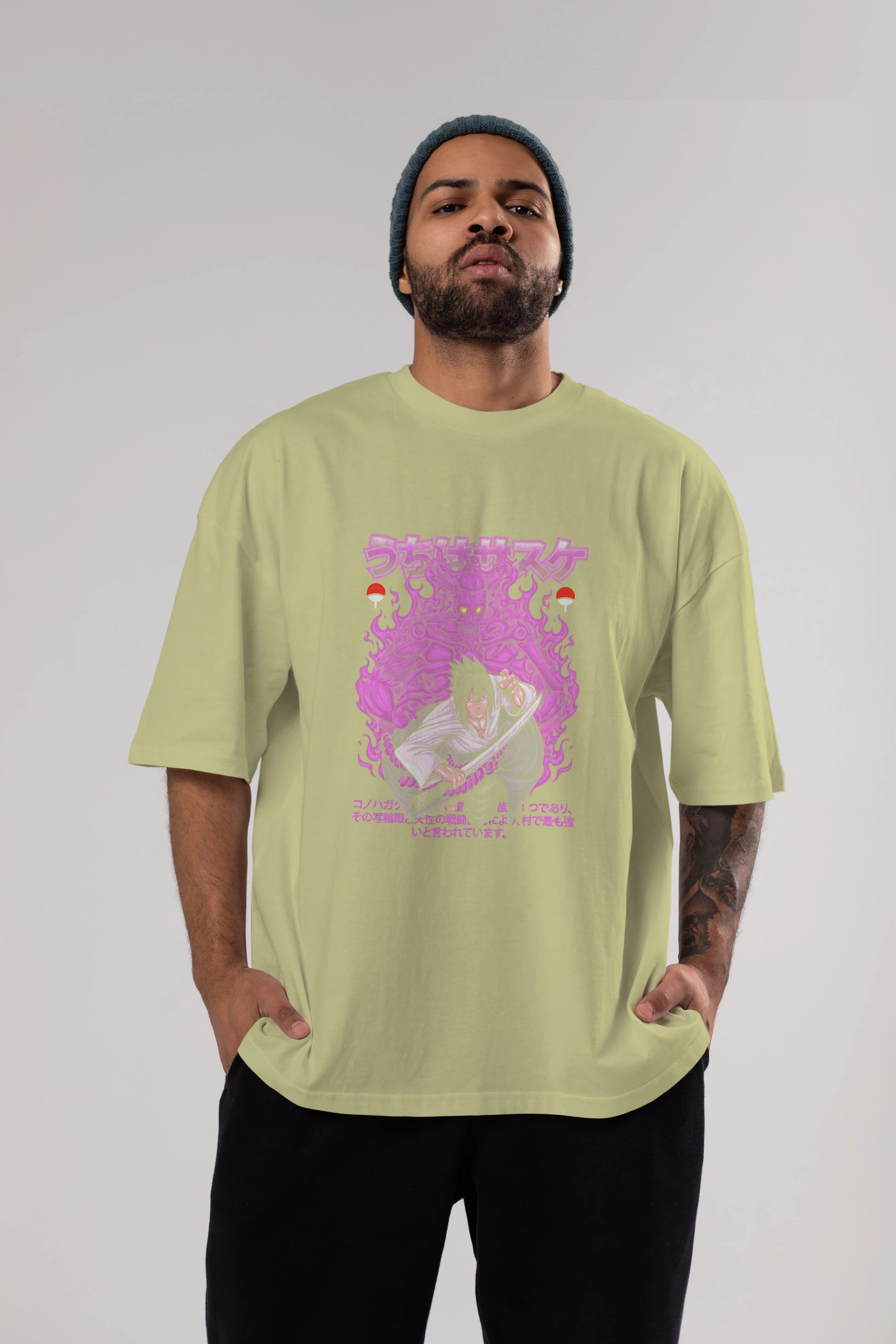 SASUKE UCHIHA NARUTO Anime Ön Baskılı Oversize t-shirt %100 pamuk Erkek Kadın Unisex