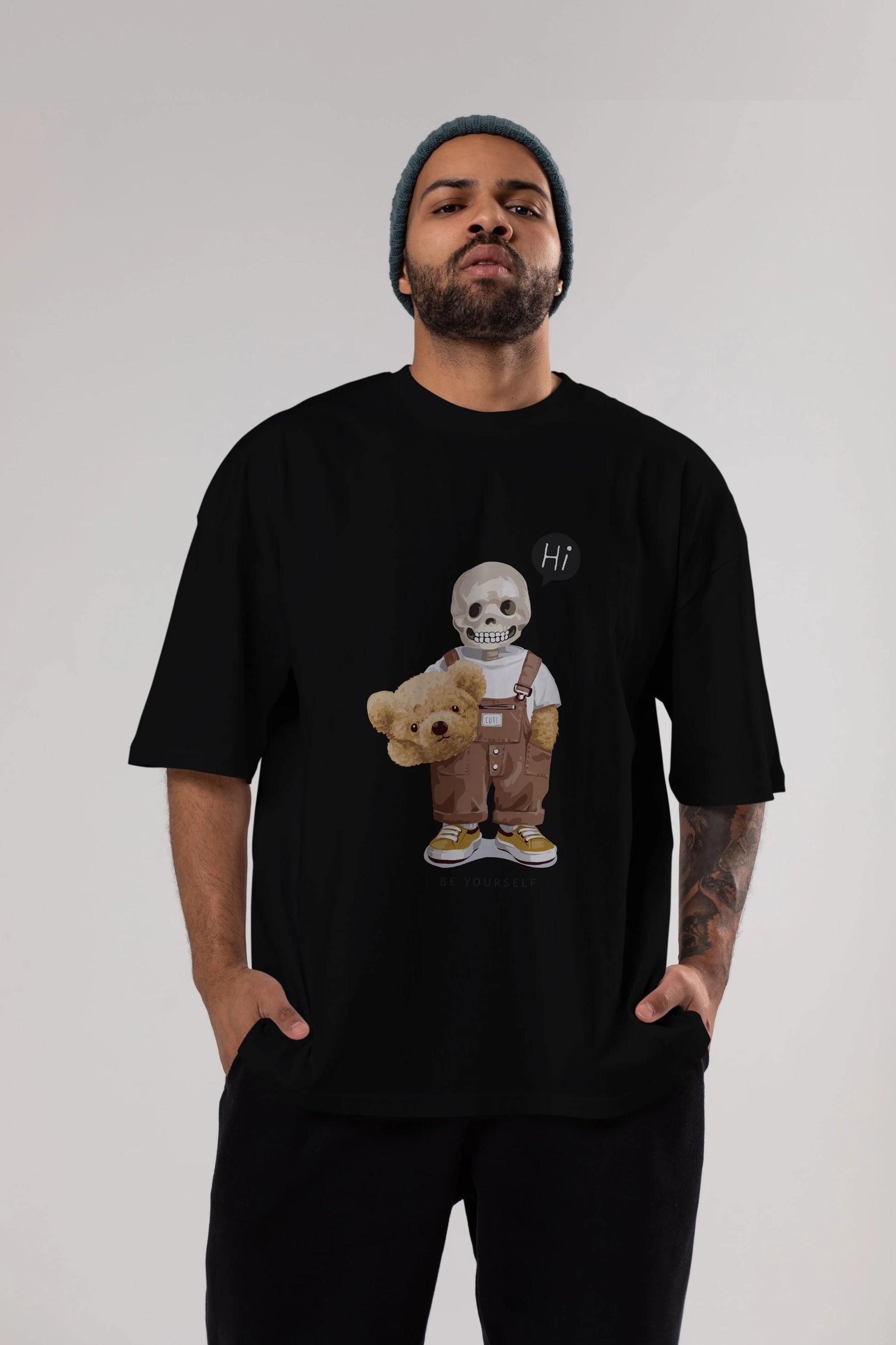 Teddy Bear hi Ön Baskılı Oversize t-shirt Erkek Kadın Unisex %100 Pamuk
