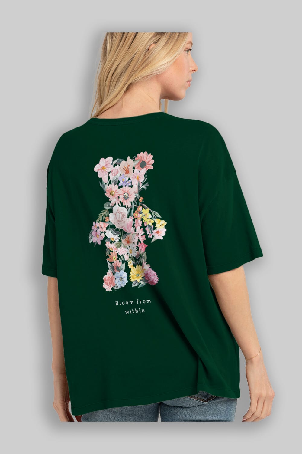 Bloom from Bear Arka Baskılı Oversize t-shirt Erkek Kadın Unisex