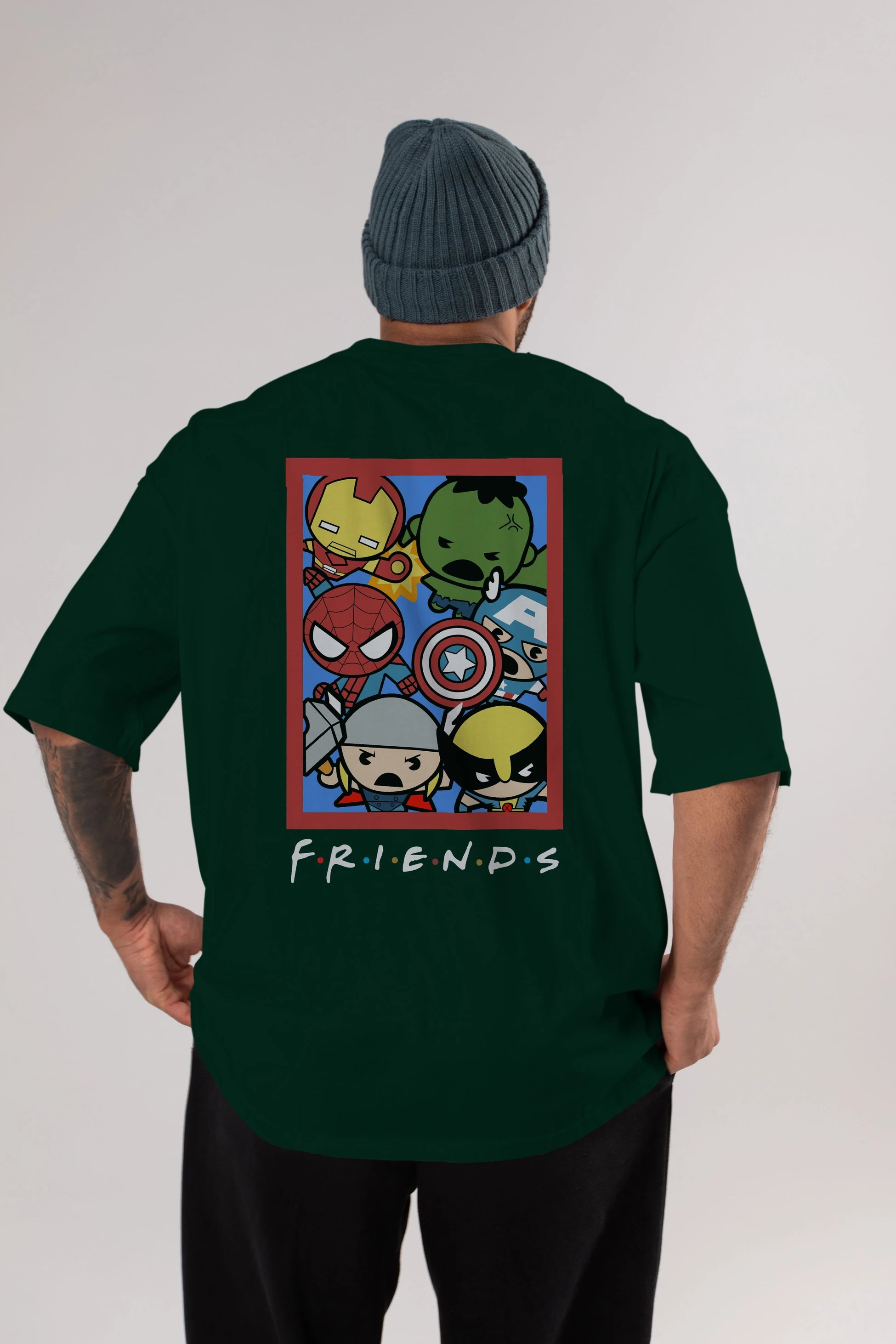 Friends Avenger Arka Baskılı Oversize t-shirt Erkek Kadın Unisex %100 Pamuk Bisiklet Yaka tişort