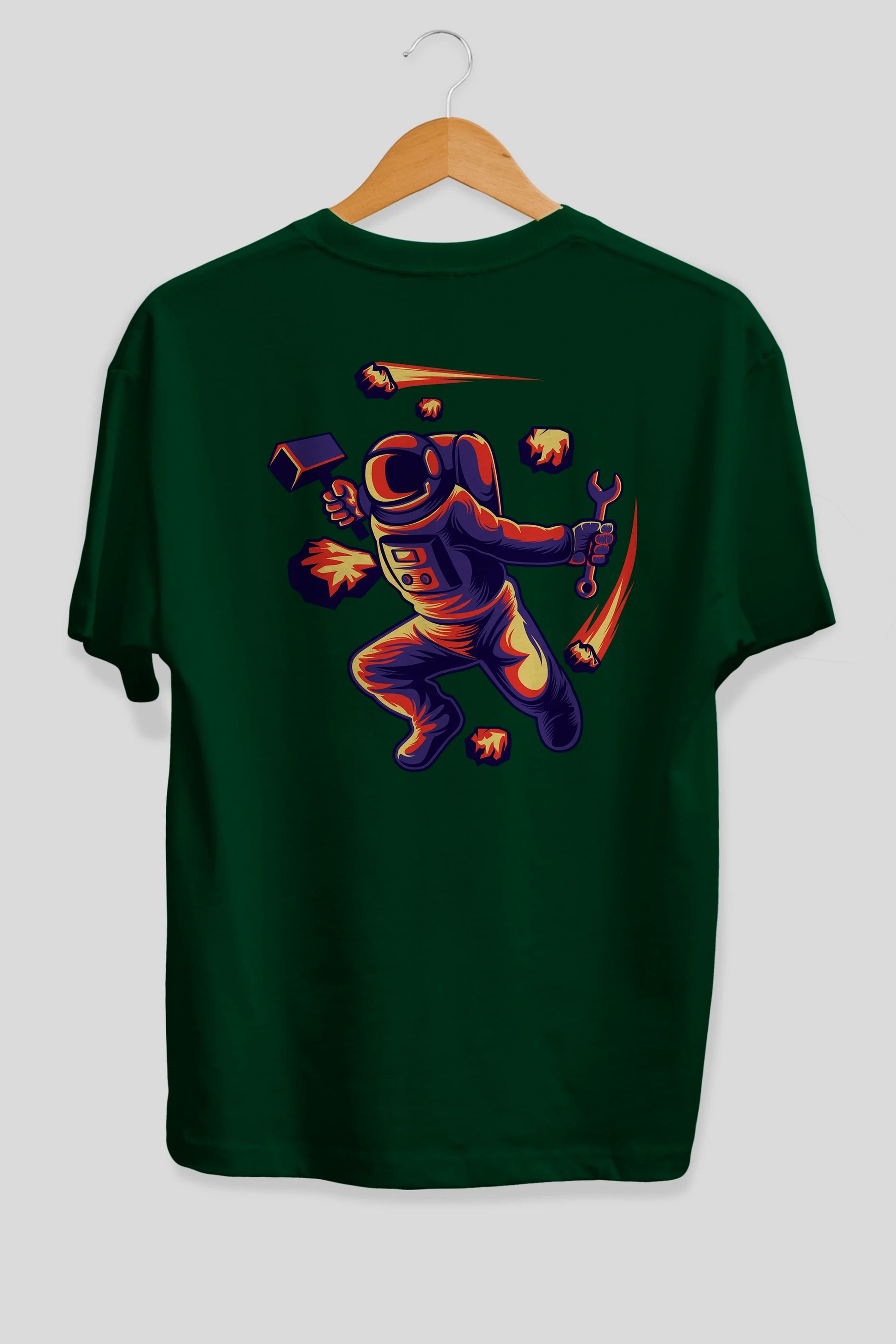 Astronaut Block Meteor Arka Baskılı Oversize t-shirt Erkek Kadın Unisex