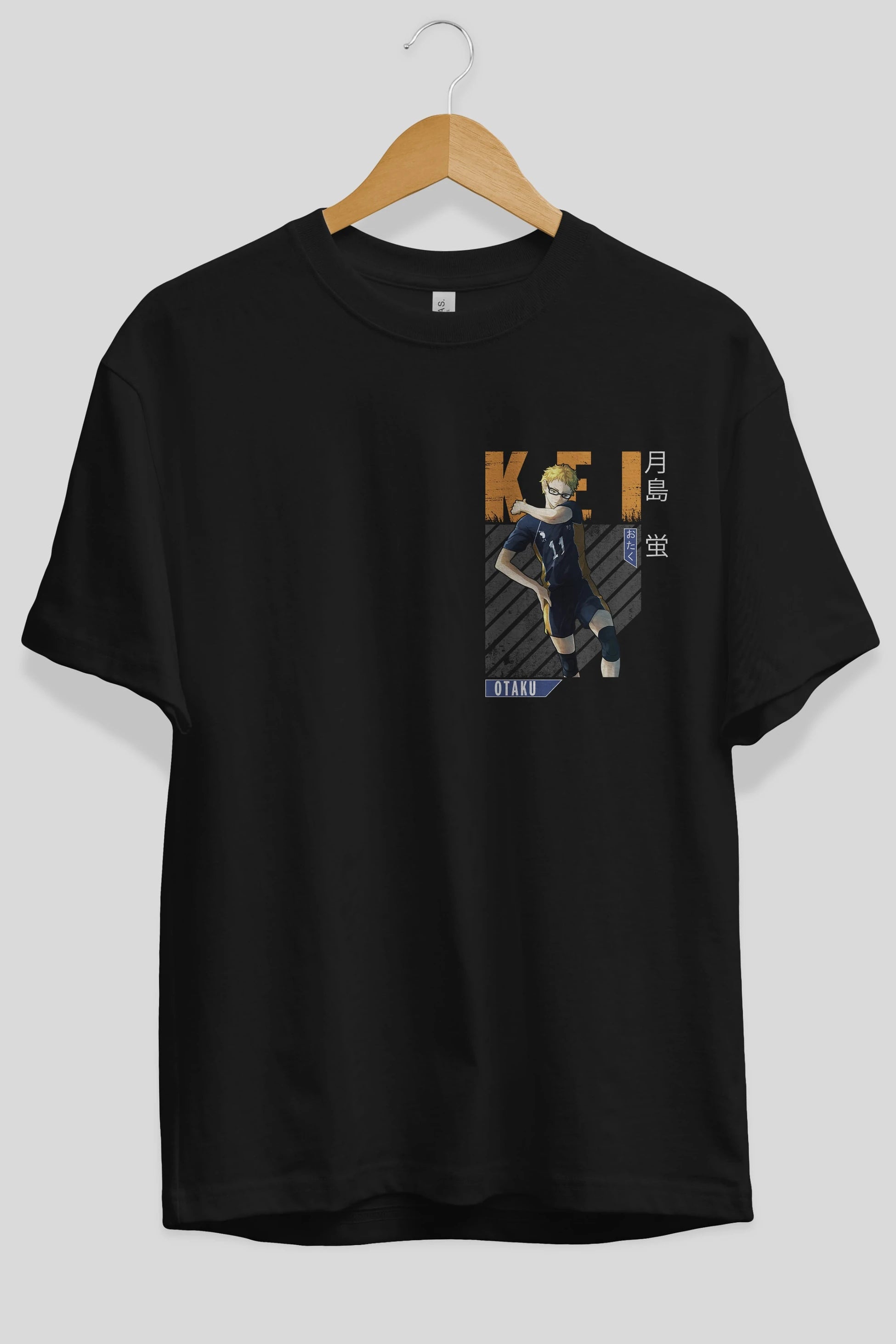 Kei Tsukishima 2 Ön Sol Baskılı Oversize t-shirt Erkek Kadın Unisex %100 Pamuk Bisiklet Yaka tişort