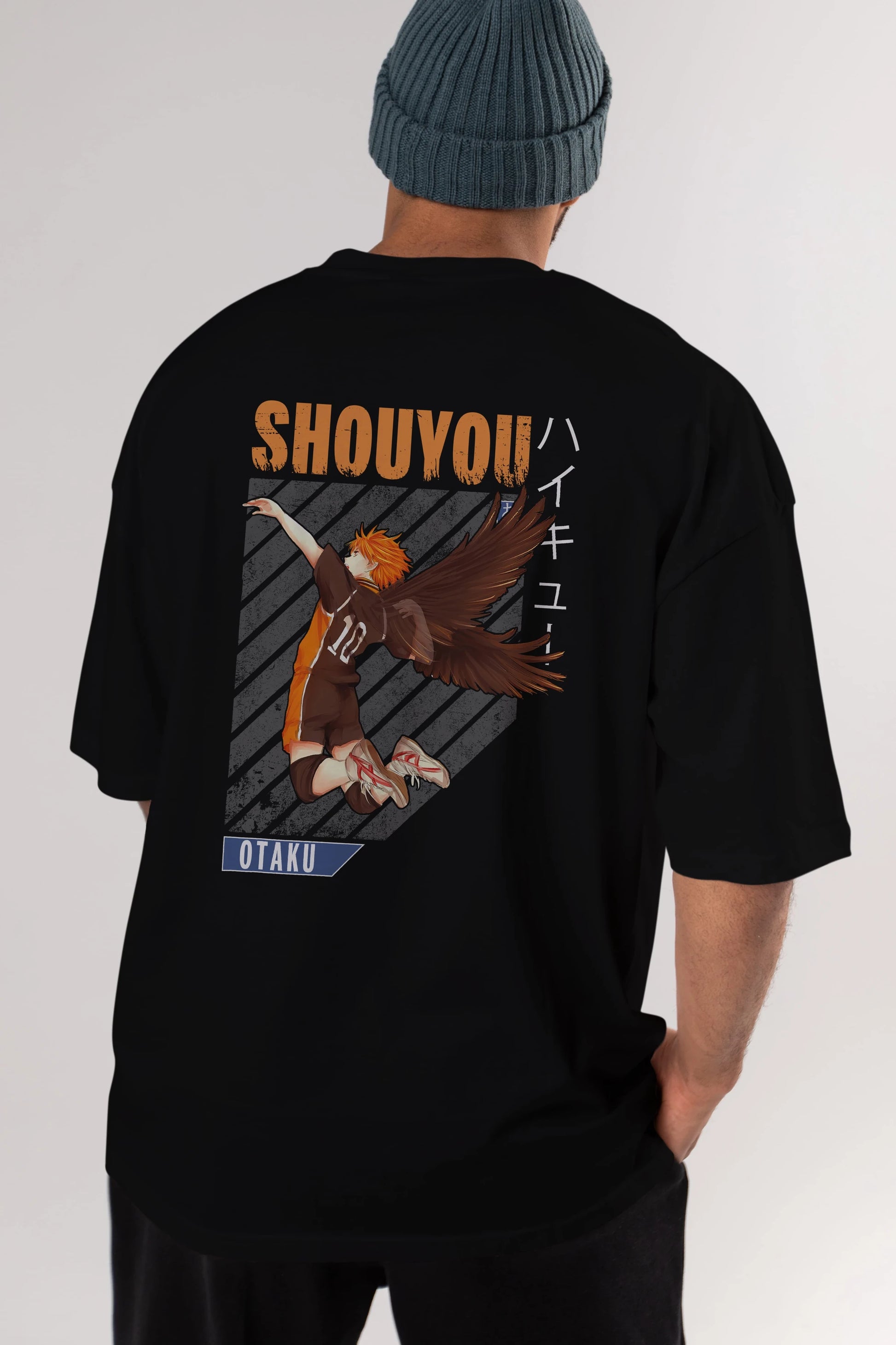 Shouyou Hinata 10 Anime Arka Baskılı Oversize t-shirt Erkek Kadın Unisex