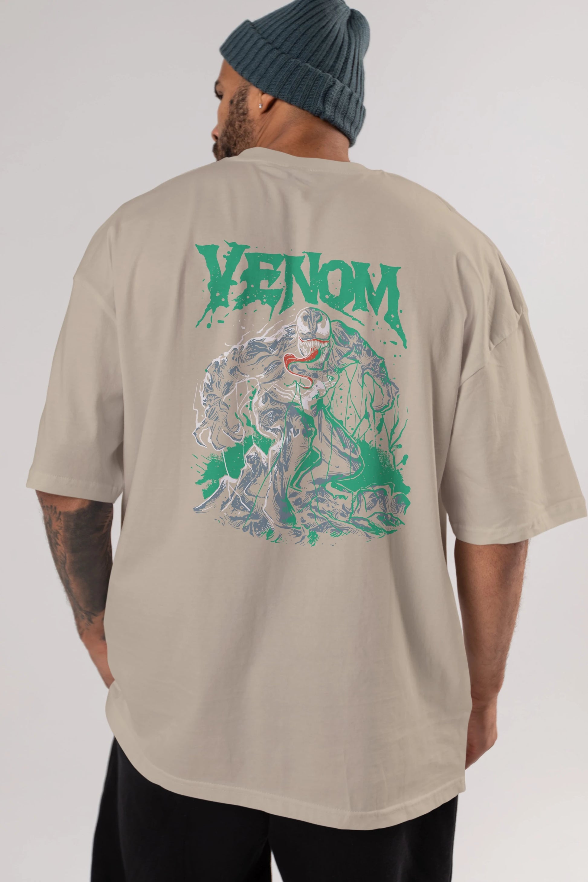 Venom (3) Arka Baskılı Oversize t-shirt Erkek Kadın Unisex %100 Pamuk Bisiklet Yaka tişort