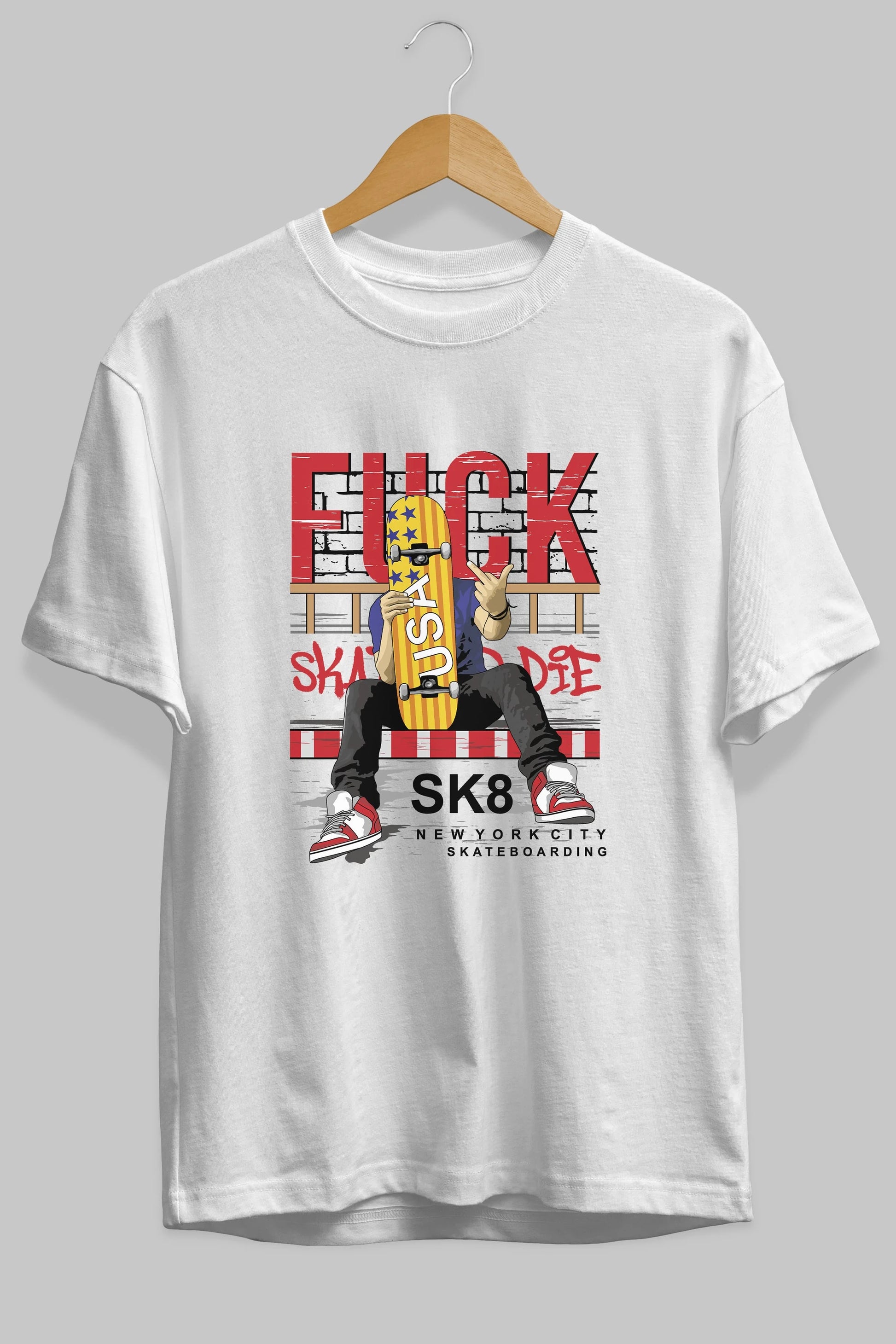Skate or Die Ön Baskılı Oversize t-shirt Erkek Kadın Unisex