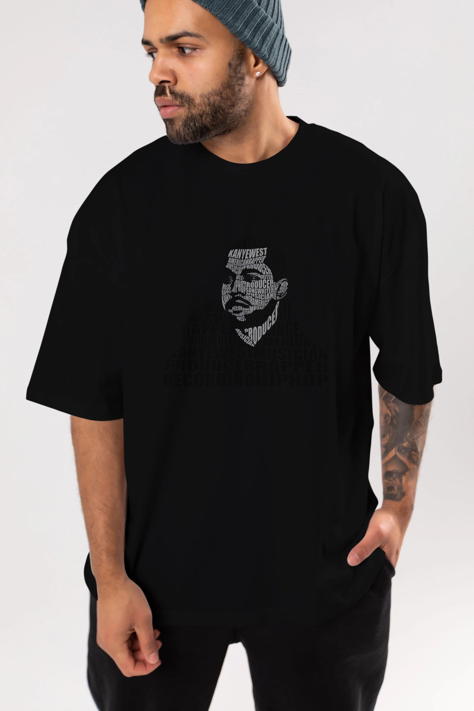 Kanye West Calligram Ön Baskılı Oversize t-shirt %100 pamuk Erkek Kadın Unisex