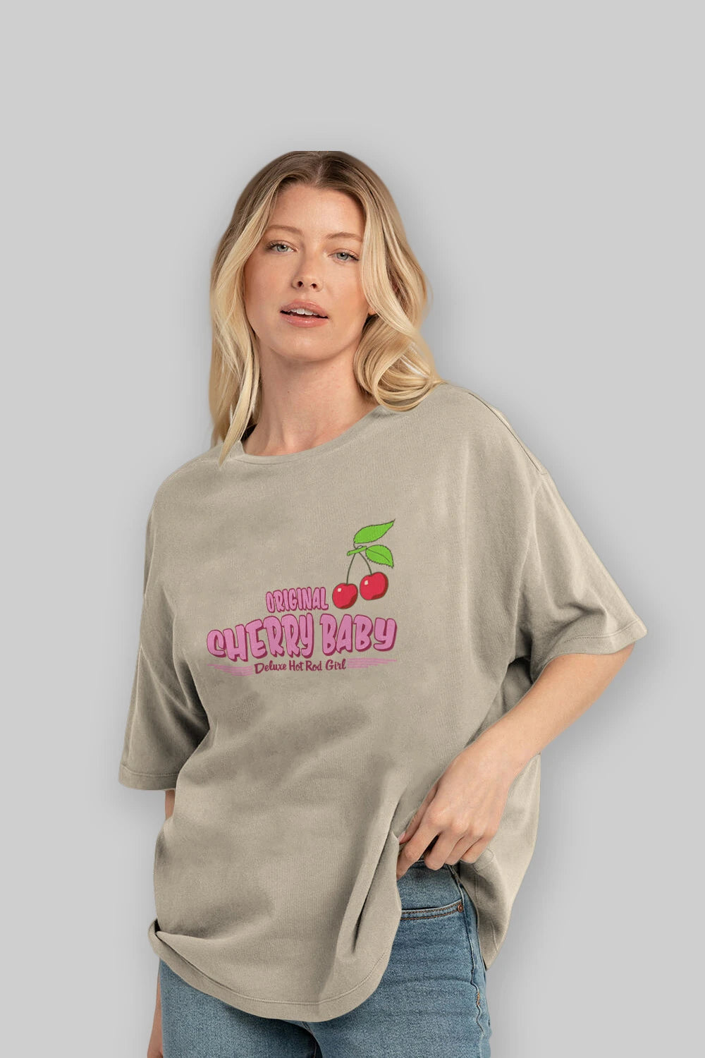Cherry Baby Ön Baskılı Oversize t-shirt Erkek Kadın Pamuk Bisiklet Yaka tişort