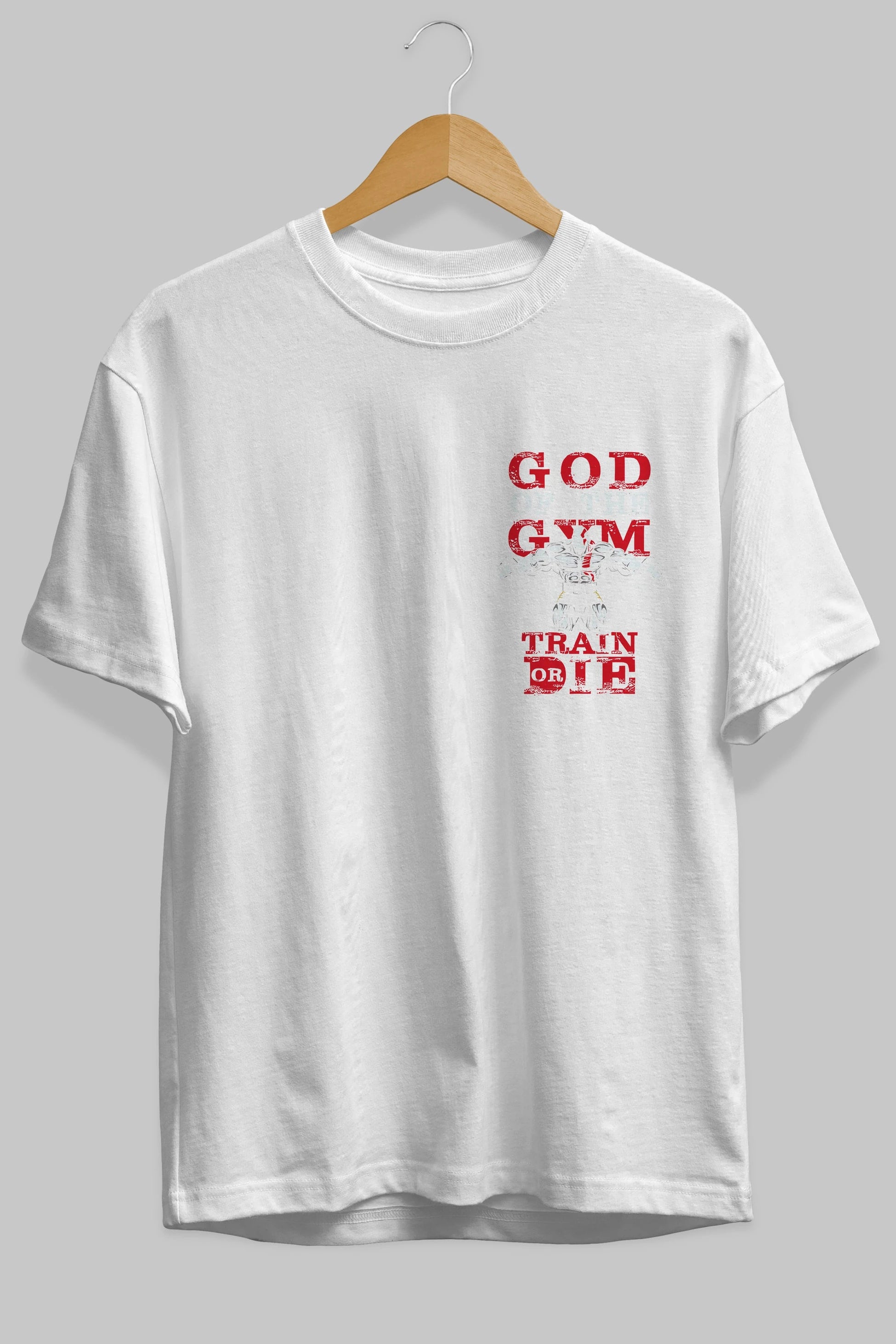 God of The GYM Ön Sol Baskılı Oversize t-shirt Erkek Kadın Unisex %100 Pamuk Bisiklet Yaka tişort