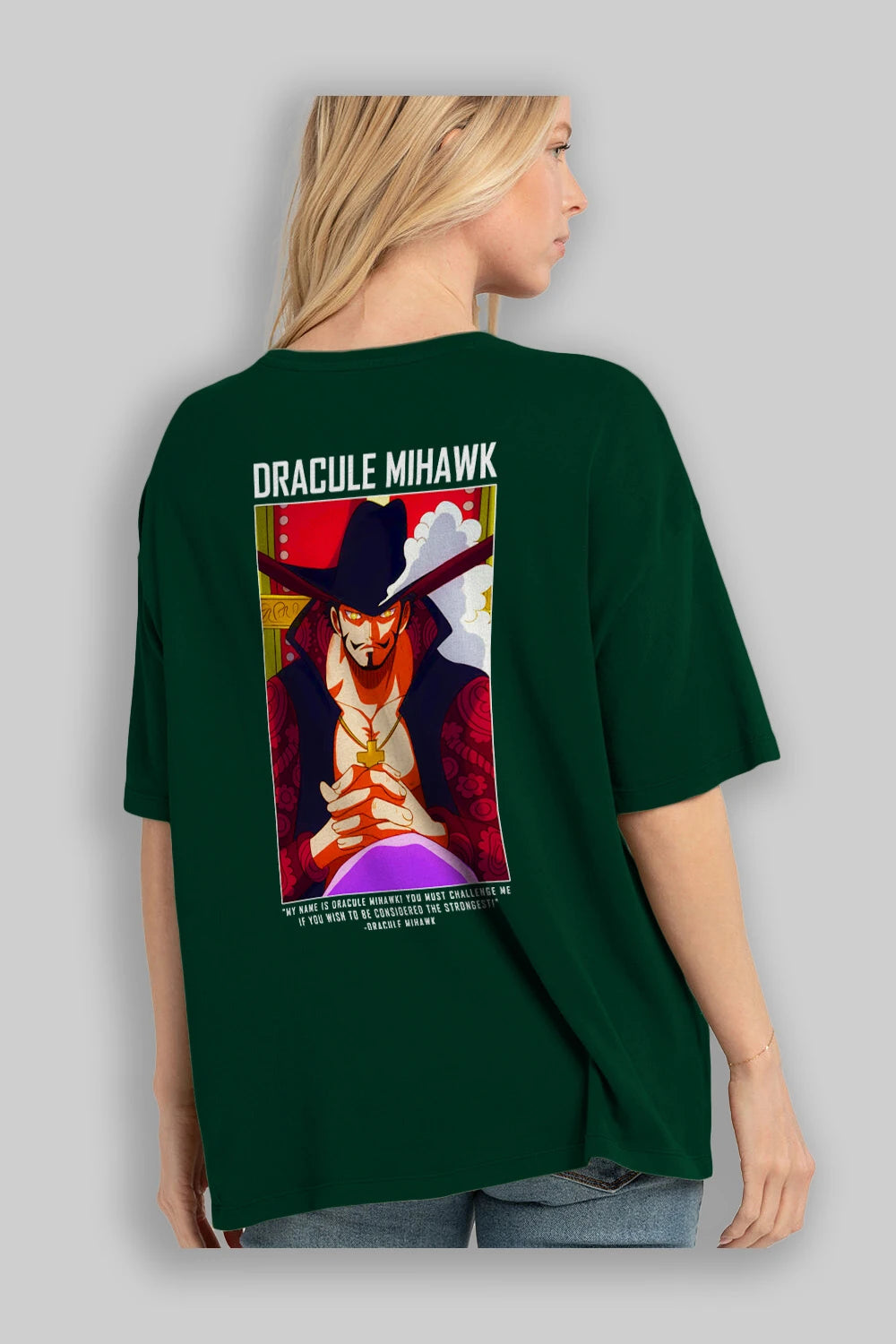 Dracule Mihawk Anime Arka Baskılı Oversize t-shirt Erkek Kadın Unisex %100 pamuk tişort
