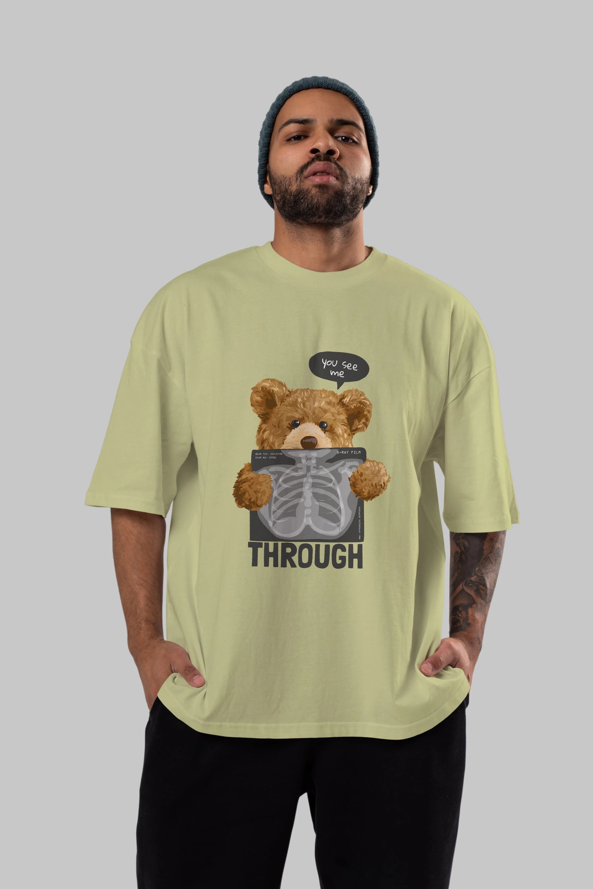 Teddy Bear Trough Ön Baskılı Oversize t-shirt Erkek Kadın Unisex %100 Pamuk