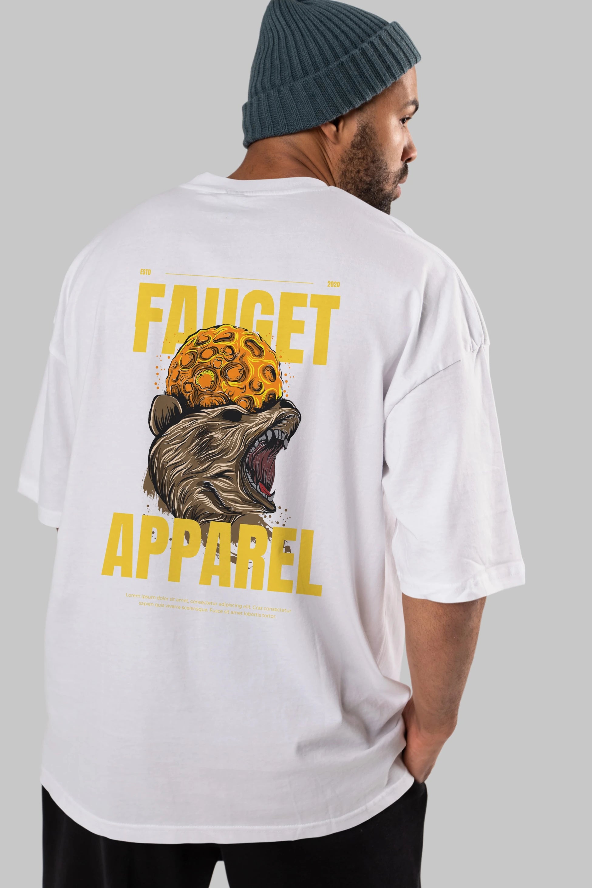 Bear Angry Fauget Apparel Arka Baskılı Oversize t-shirt Erkek Kadın Unisex