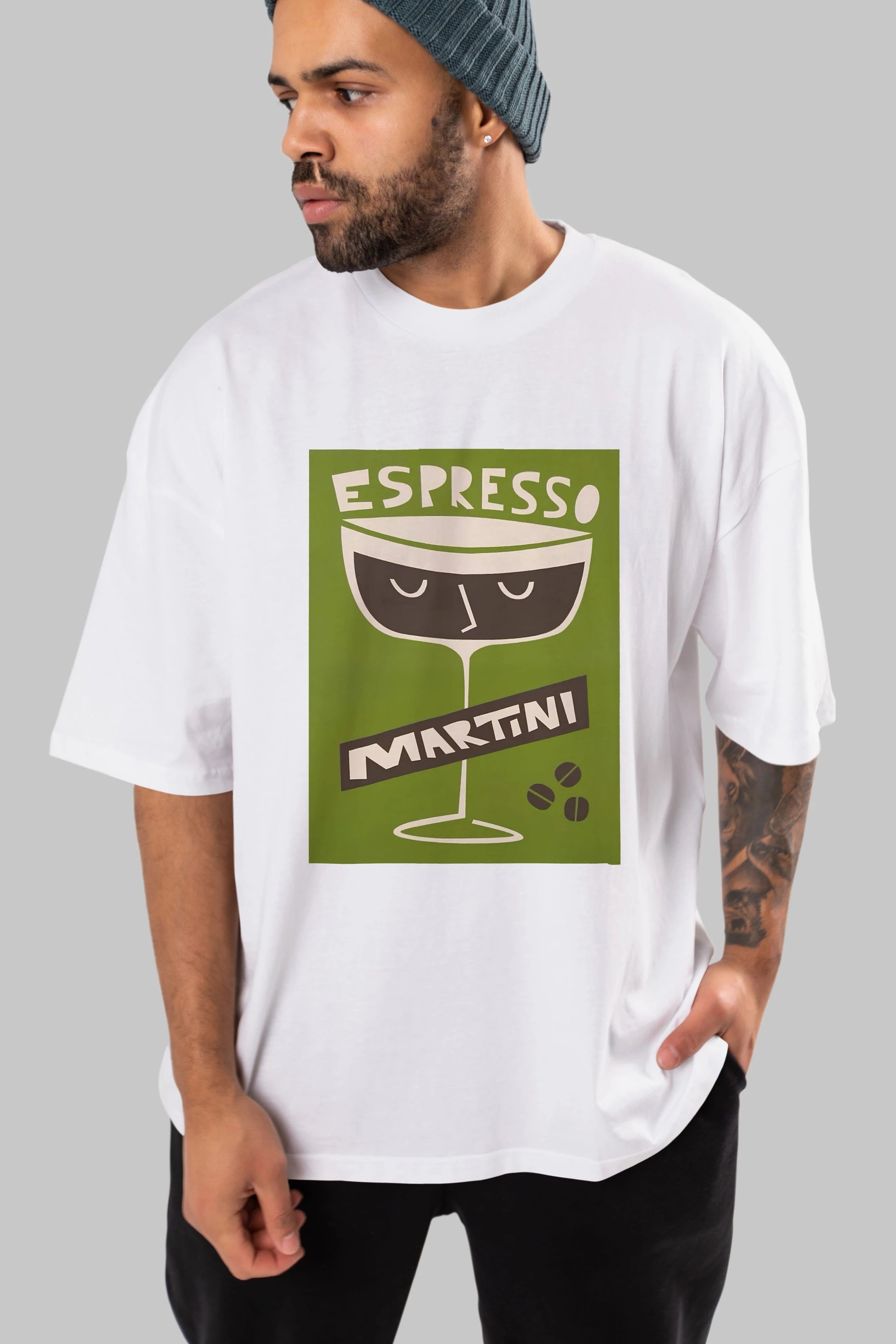 Espresso Martini 2 Ön Baskılı Oversize t-shirt Erkek Kadın Unisex %100 Pamuk Bisiklet Yaka tişort