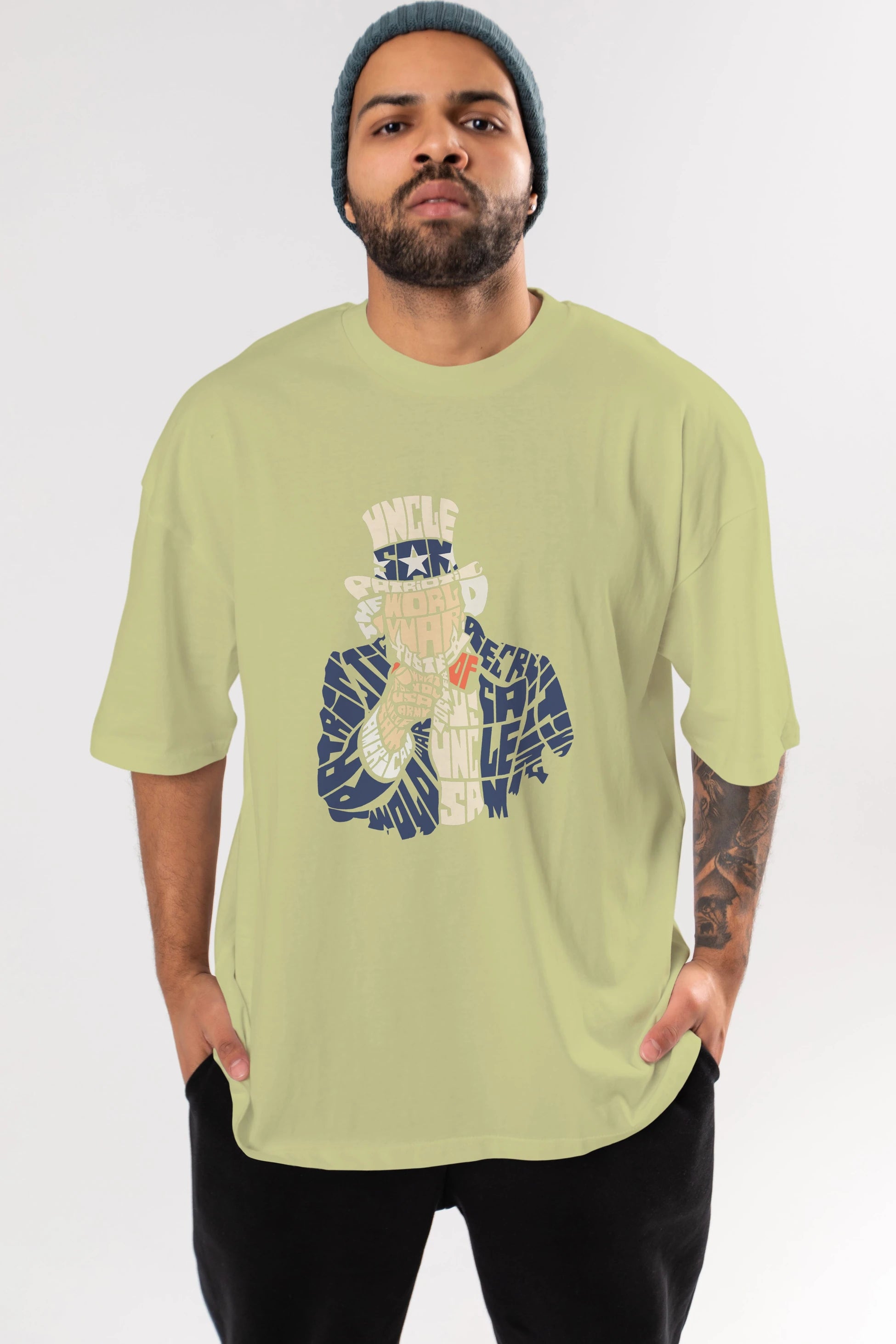 Uncle Sam Ön Baskılı Oversize t-shirt %100 pamuk Erkek Kadın Unisex