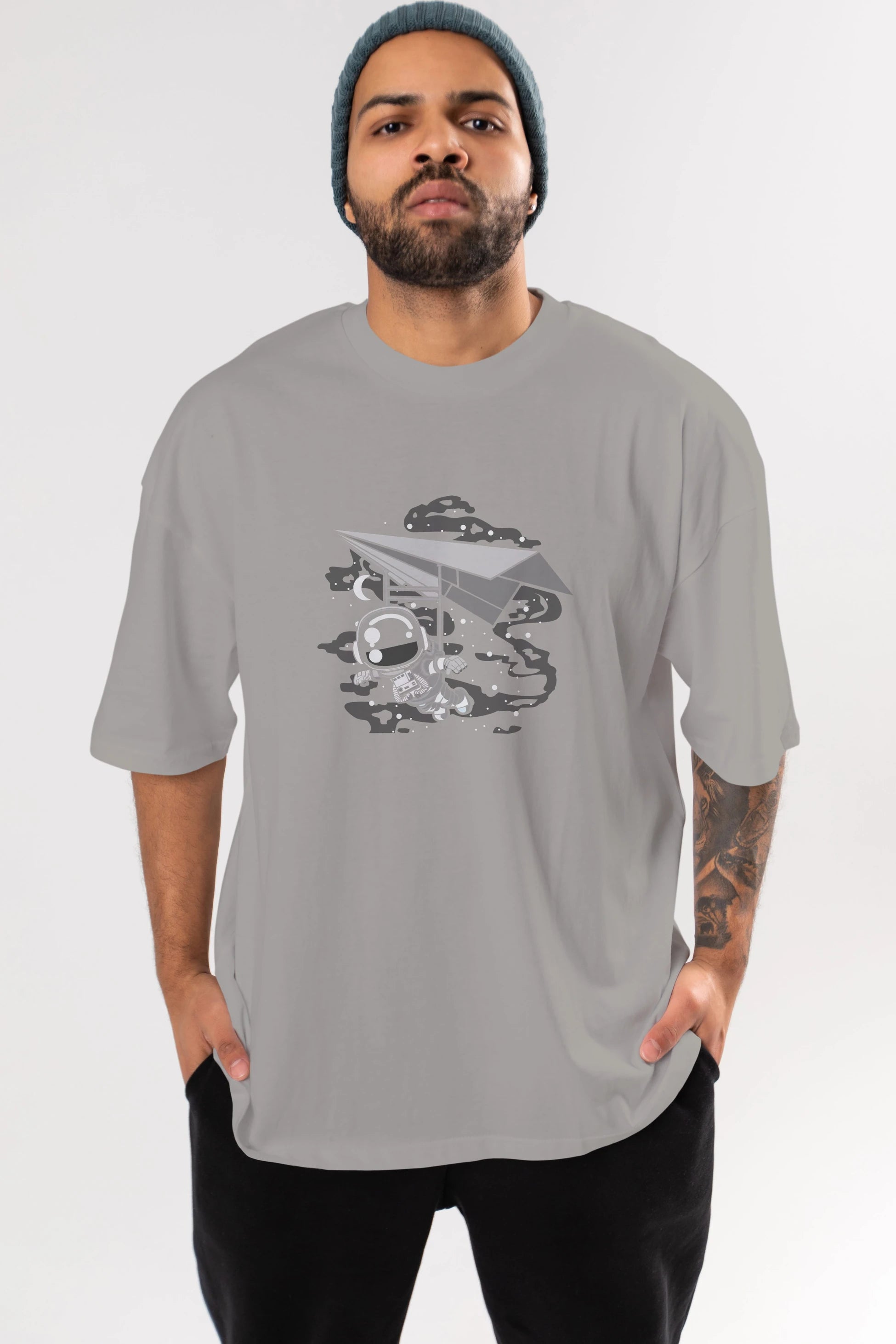 Astronaut Flying Ön Baskılı Oversize t-shirt Erkek Kadın Unisex