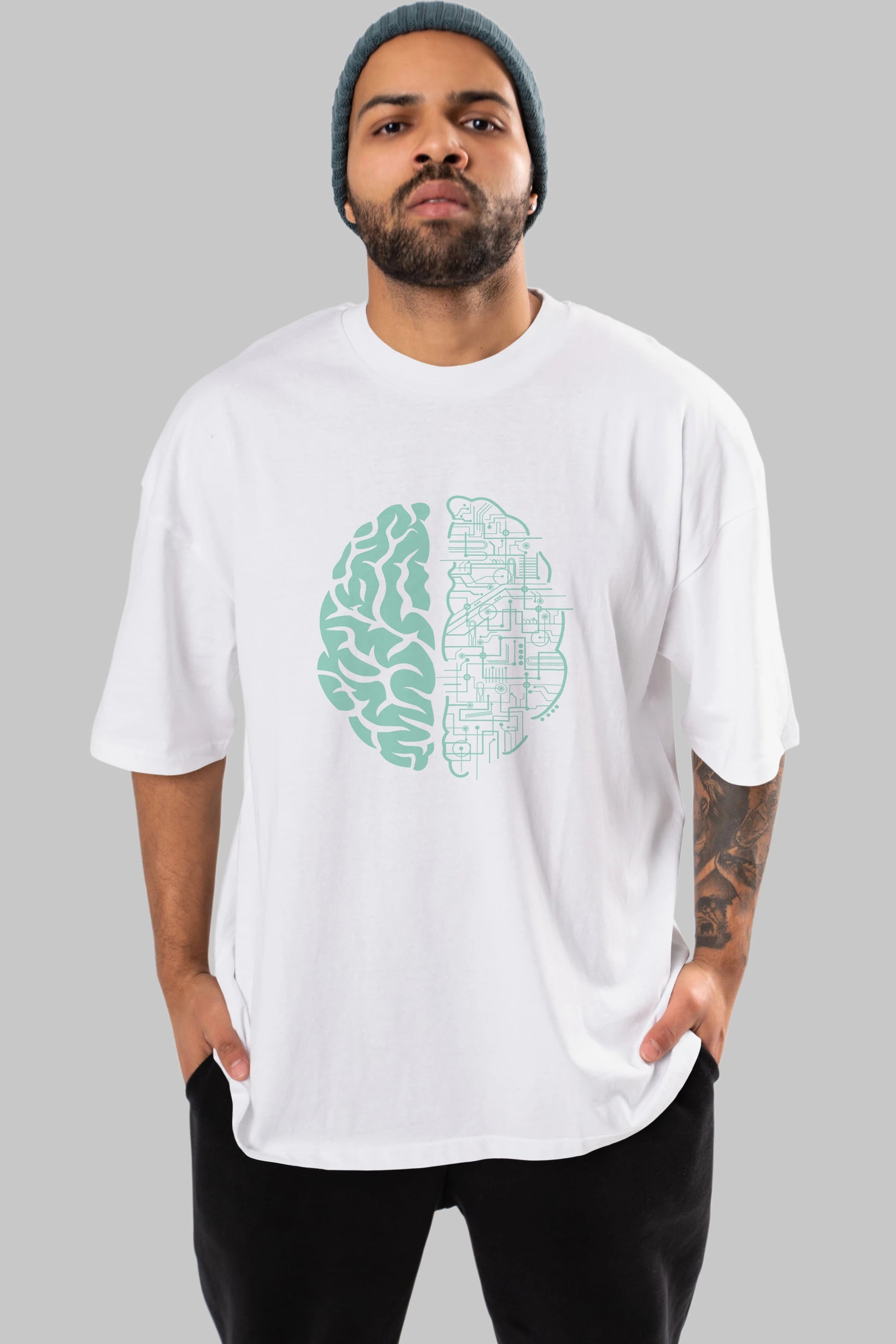 Electric Brain Ön Baskılı Oversize t-shirt %100 pamuk Erkek Kadın Unisex