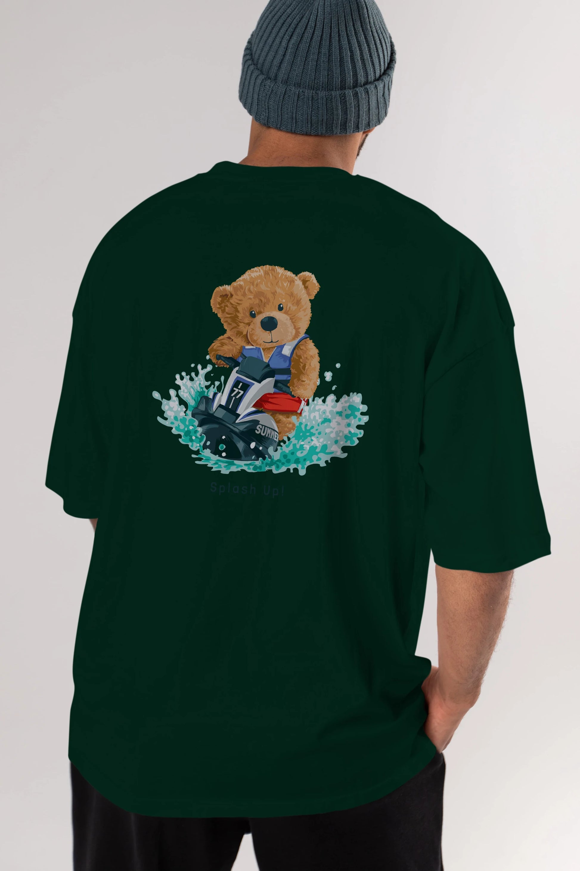 Teddy Bear Splash Up Arka Baskılı Oversize t-shirt Erkek Kadın Unisex %100 Pamuk