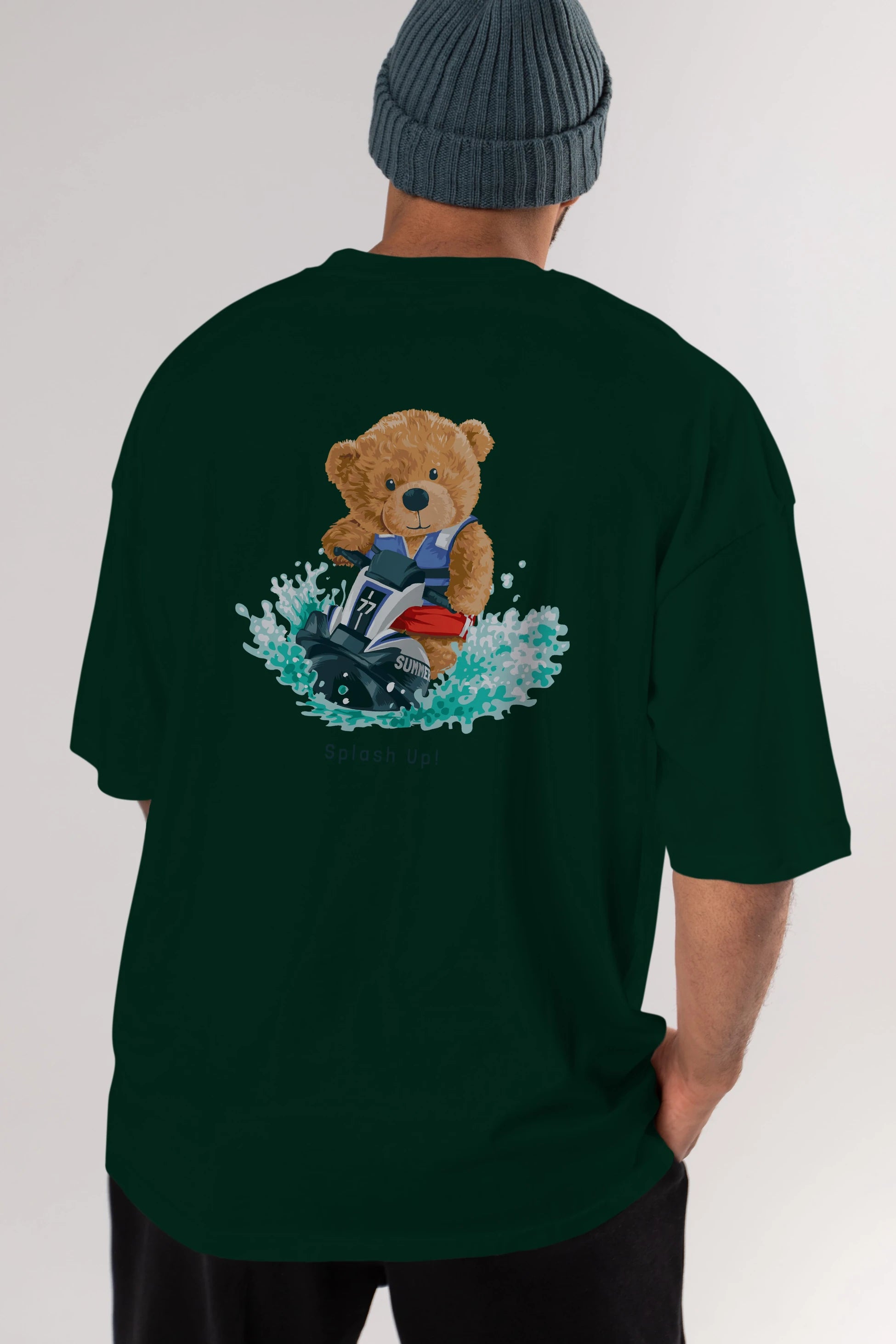 Teddy Bear Splash Up Arka Baskılı Oversize t-shirt Erkek Kadın Unisex %100 Pamuk