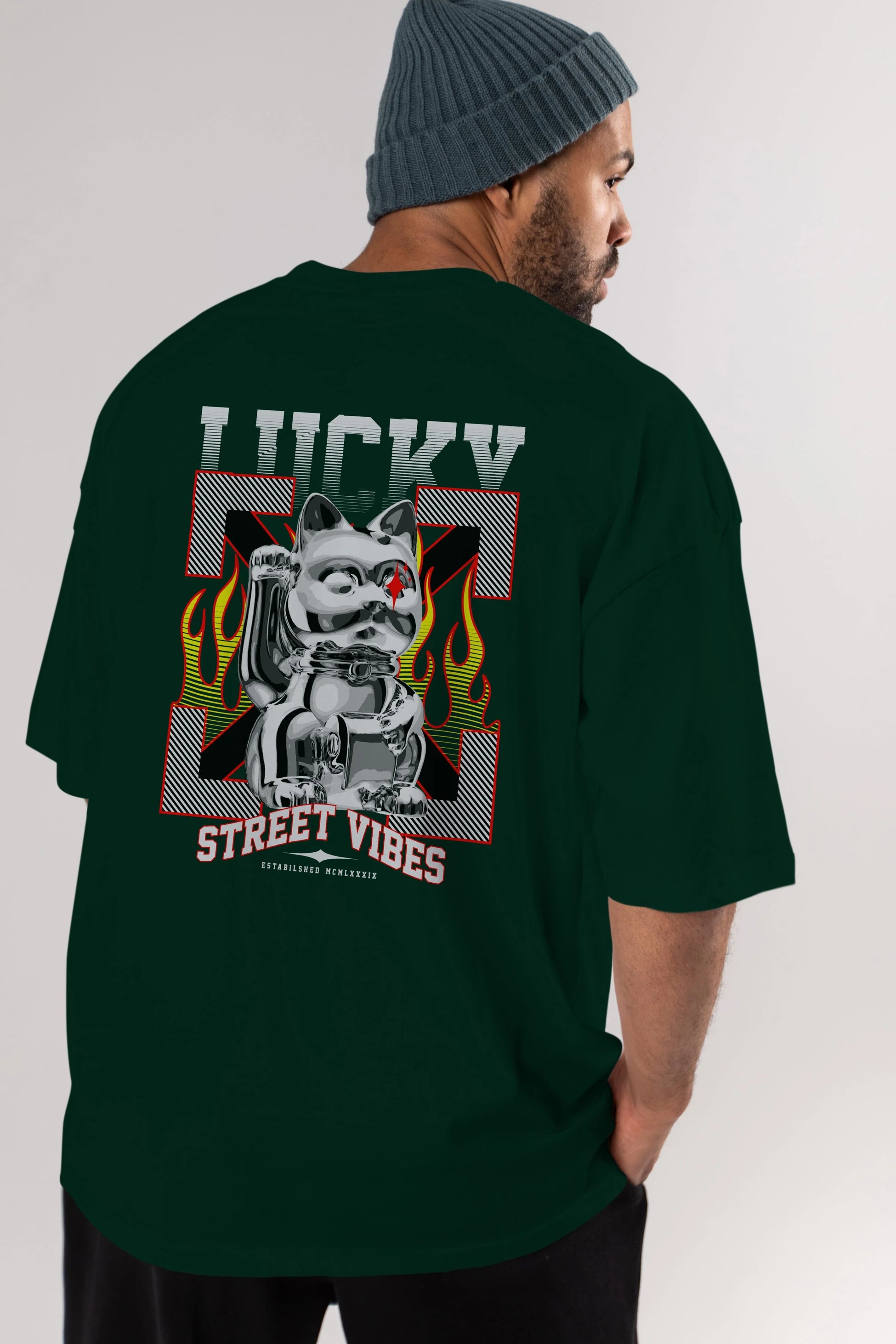 Lucky Street Vibes Arka Baskılı Oversize t-shirt Erkek Kadın Unisex
