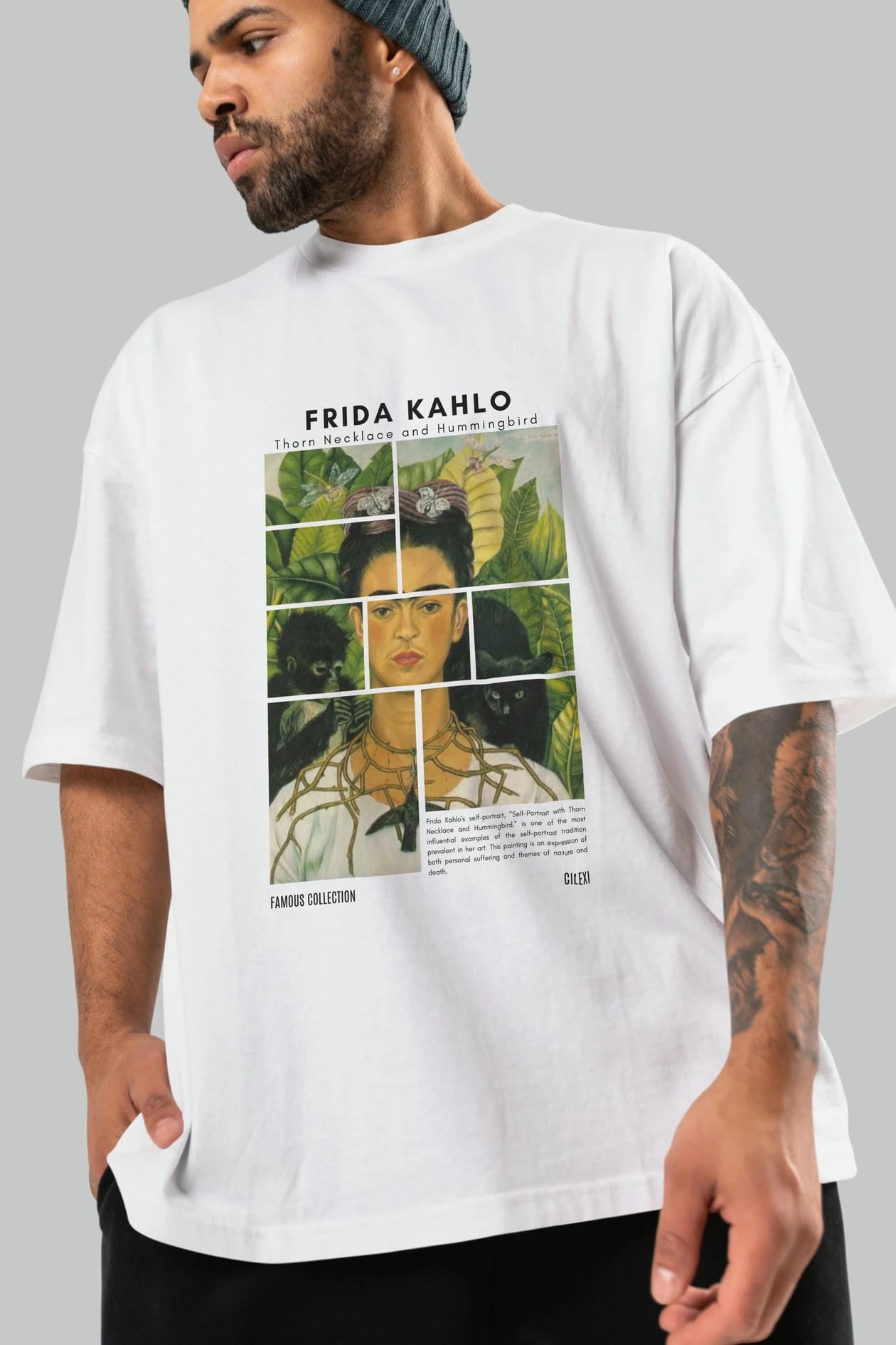 Frida Kahlo ön Baskılı Oversize t-shirt Erkek Kadın Bisiklet Yaka Pamuk tişort
