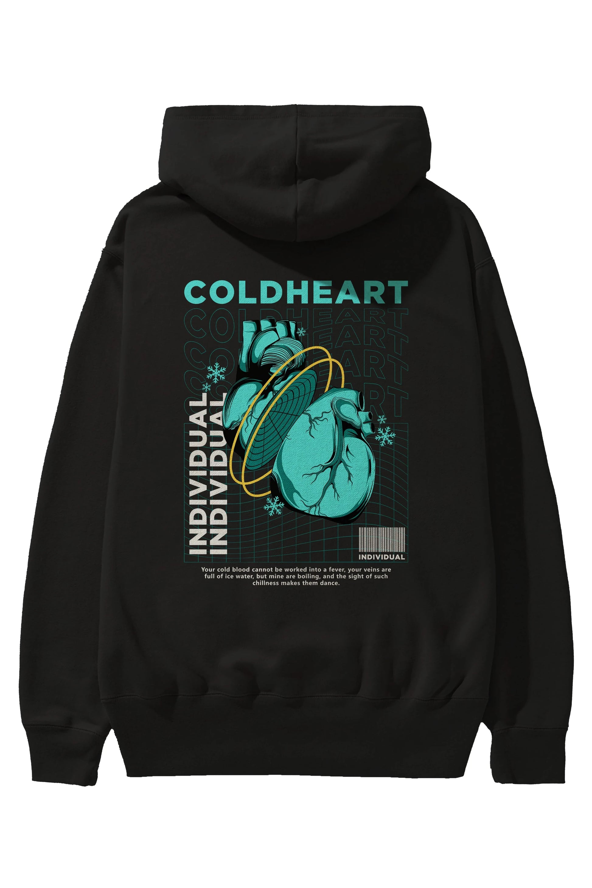 Cold Heart Arka Baskılı Hoodie Oversize Kapüşonlu Sweatshirt Erkek Kadın Unisex