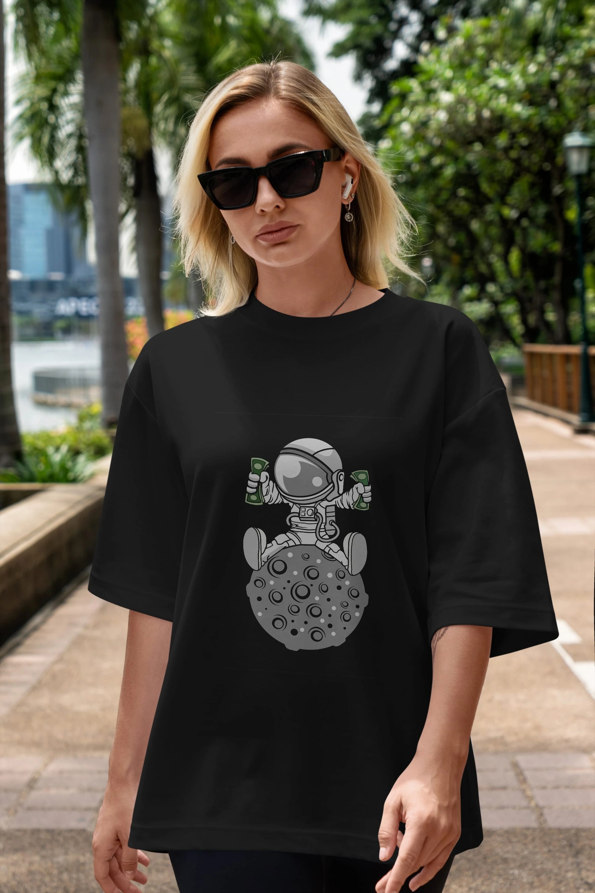 Astronaut Dollar Ön Baskılı Oversize t-shirt Erkek Kadın Unisex %100 Pamuk tişort
