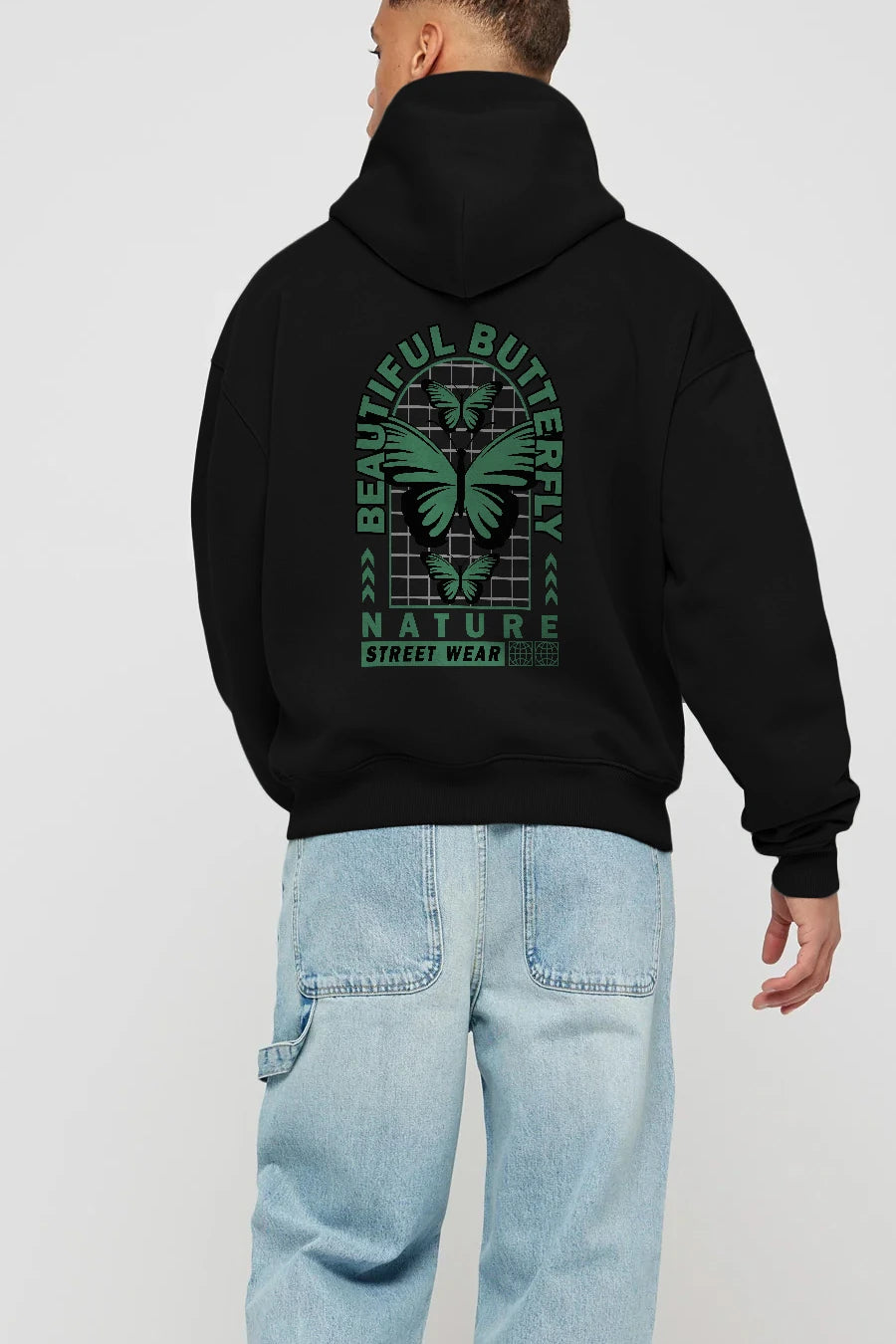 Beautiful Butterfly Arka Baskılı Hoodie Oversize Kapüşonlu Sweatshirt Erkek Kadın Unisex