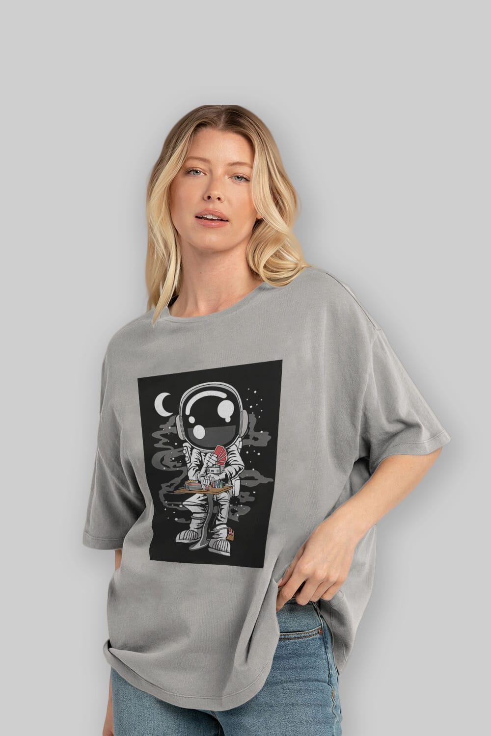 Astronaut Gambler Ön Baskılı Oversize t-shirt Erkek Kadın Unisex