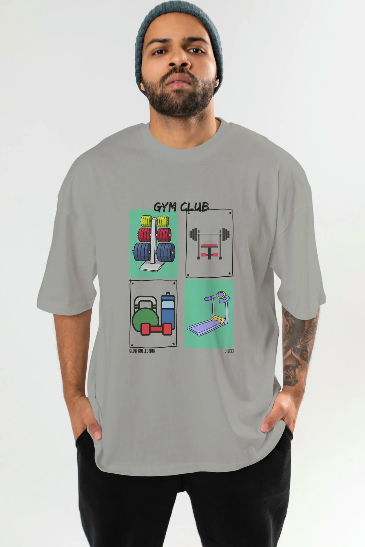 Gym Club ön Baskılı Oversize t-shirt Erkek Kadın %100 Pamuk Bisiklet Yaka tişort
