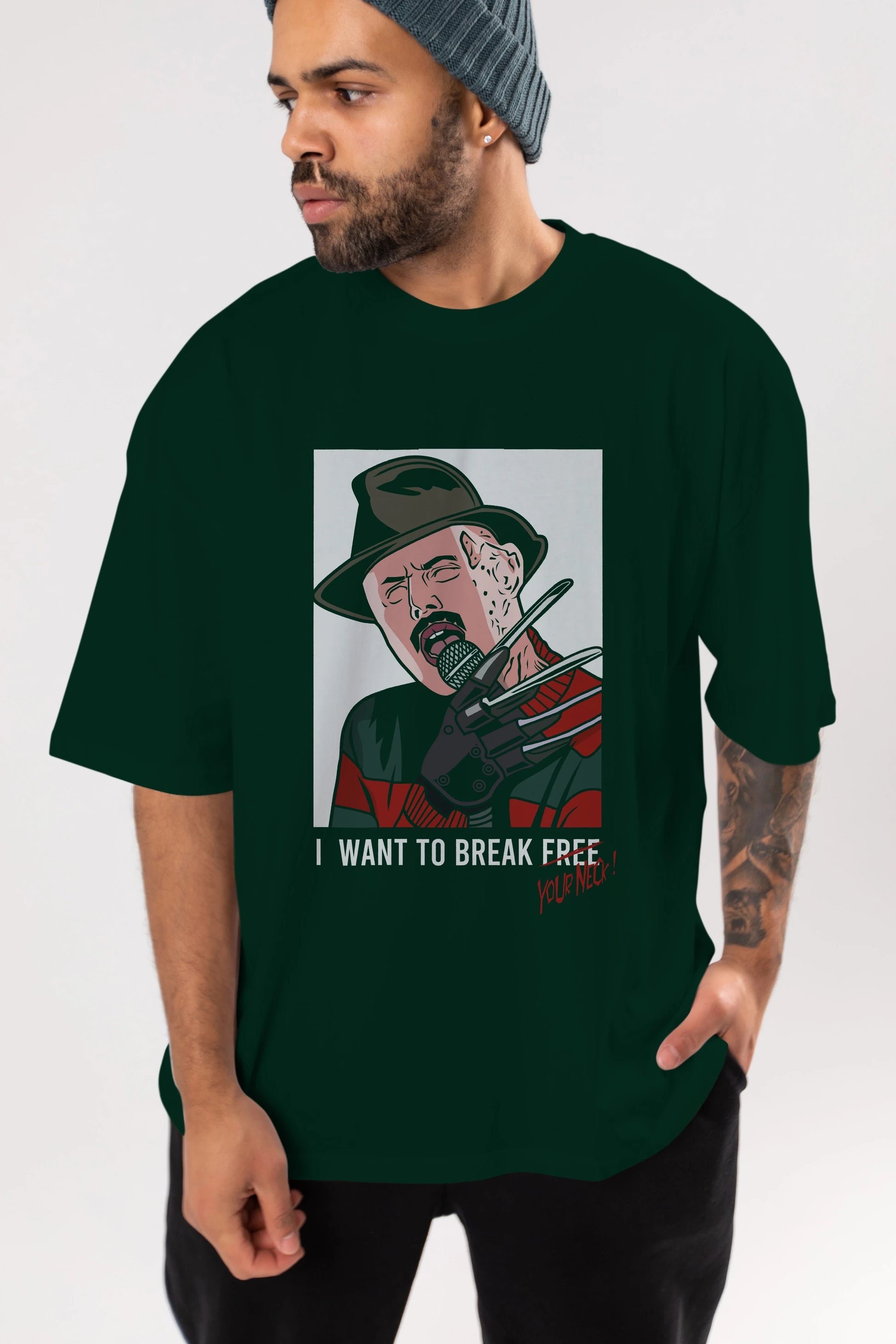 Freddy Merkrueger Ön Baskılı Oversize t-shirt Erkek Kadın Unisex %100 Pamuk tişort