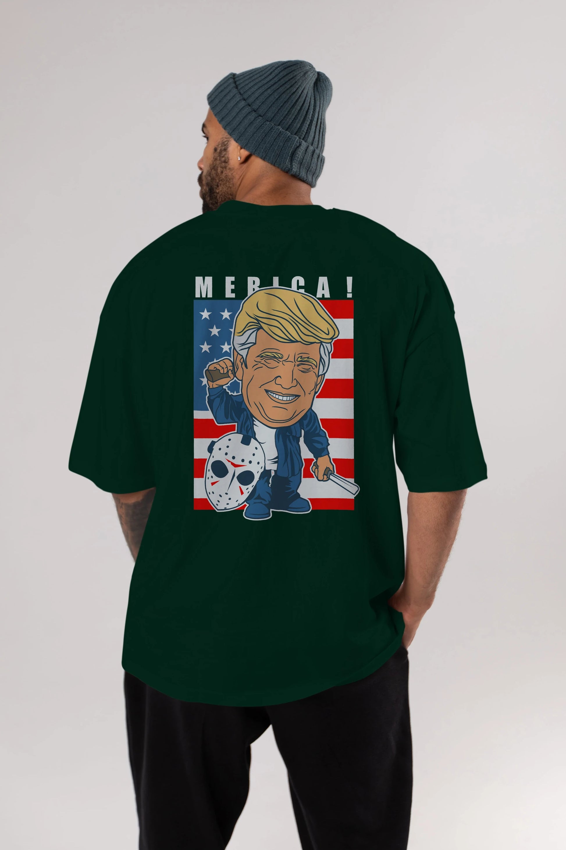 Jason Voorhess Trump Arka Baskılı Oversize t-shirt Erkek Kadın Unisex %100 Pamuk tişort