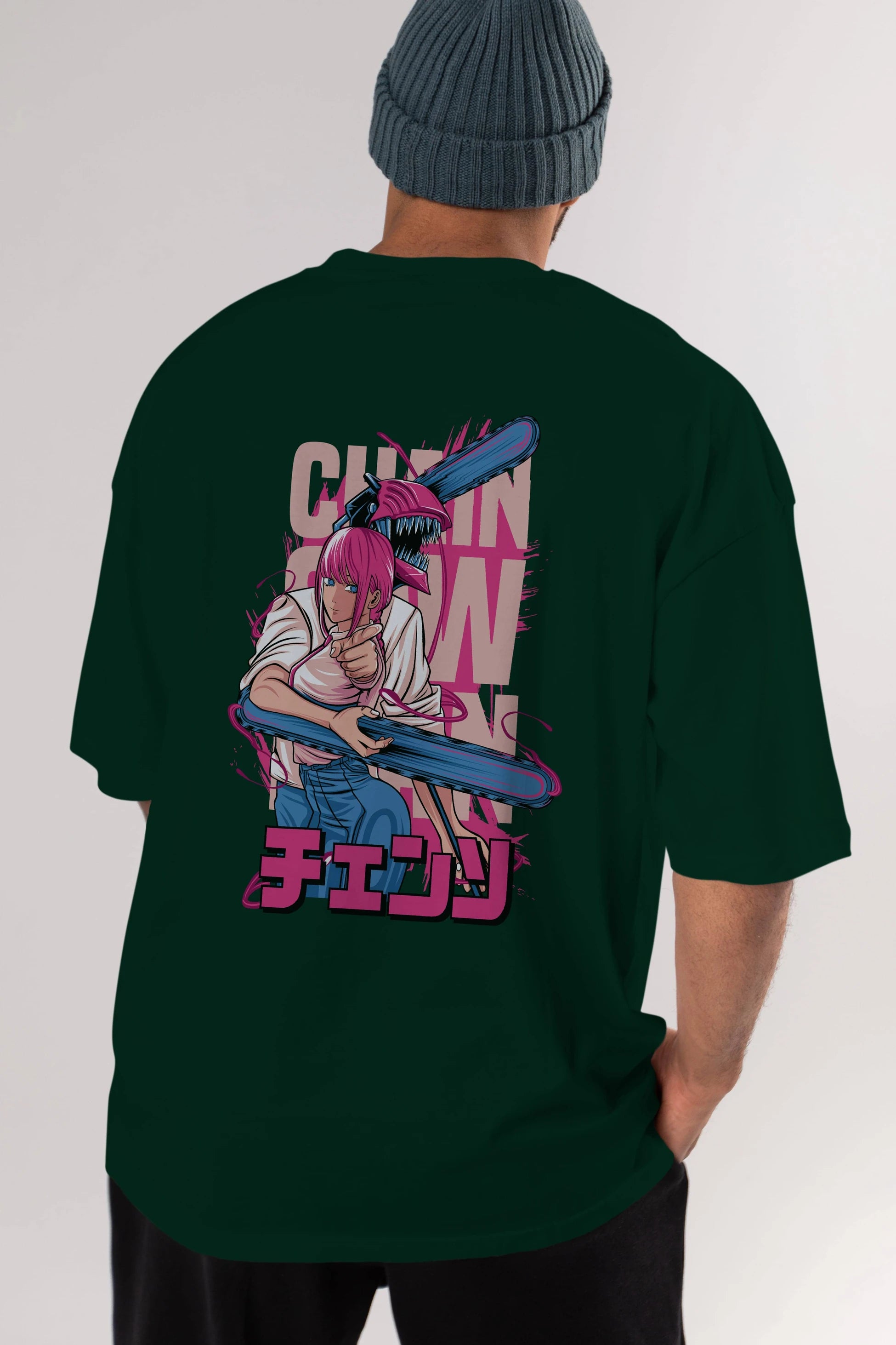 DENJI and MAKIMA Anime Arka Baskılı Oversize t-shirt Erkek Kadın Unisex