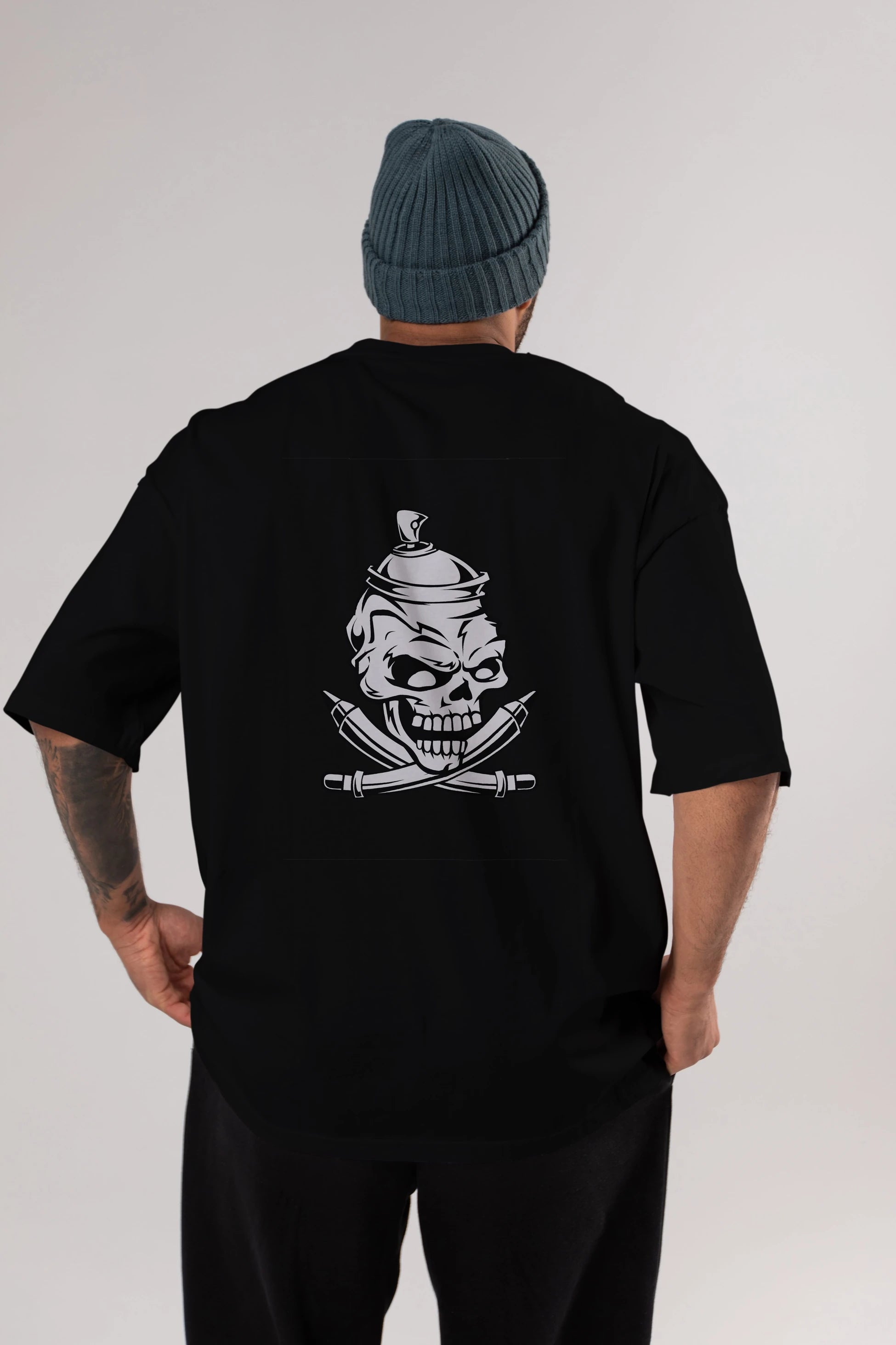 Skull Grafity Arka Baskılı Oversize t-shirt Erkek Kadın Unisex %100 Pamuk tişort