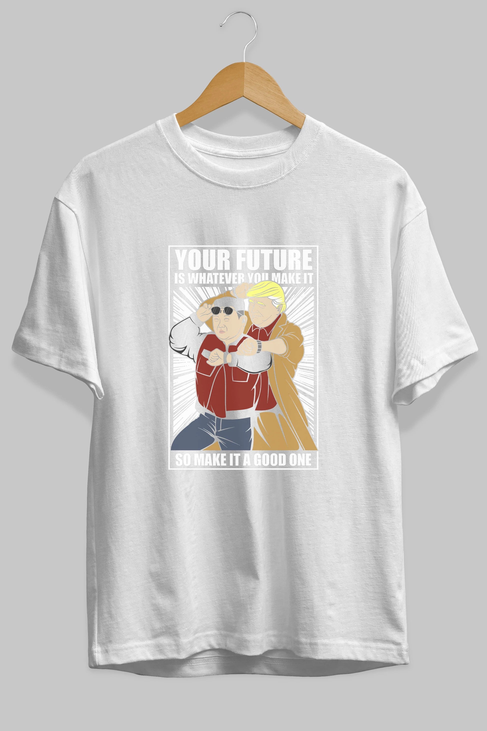 Back To The Future Jong Un Trump Ön Baskılı Oversize t-shirt Erkek Kadın Unisex %100 Pamuk tişort