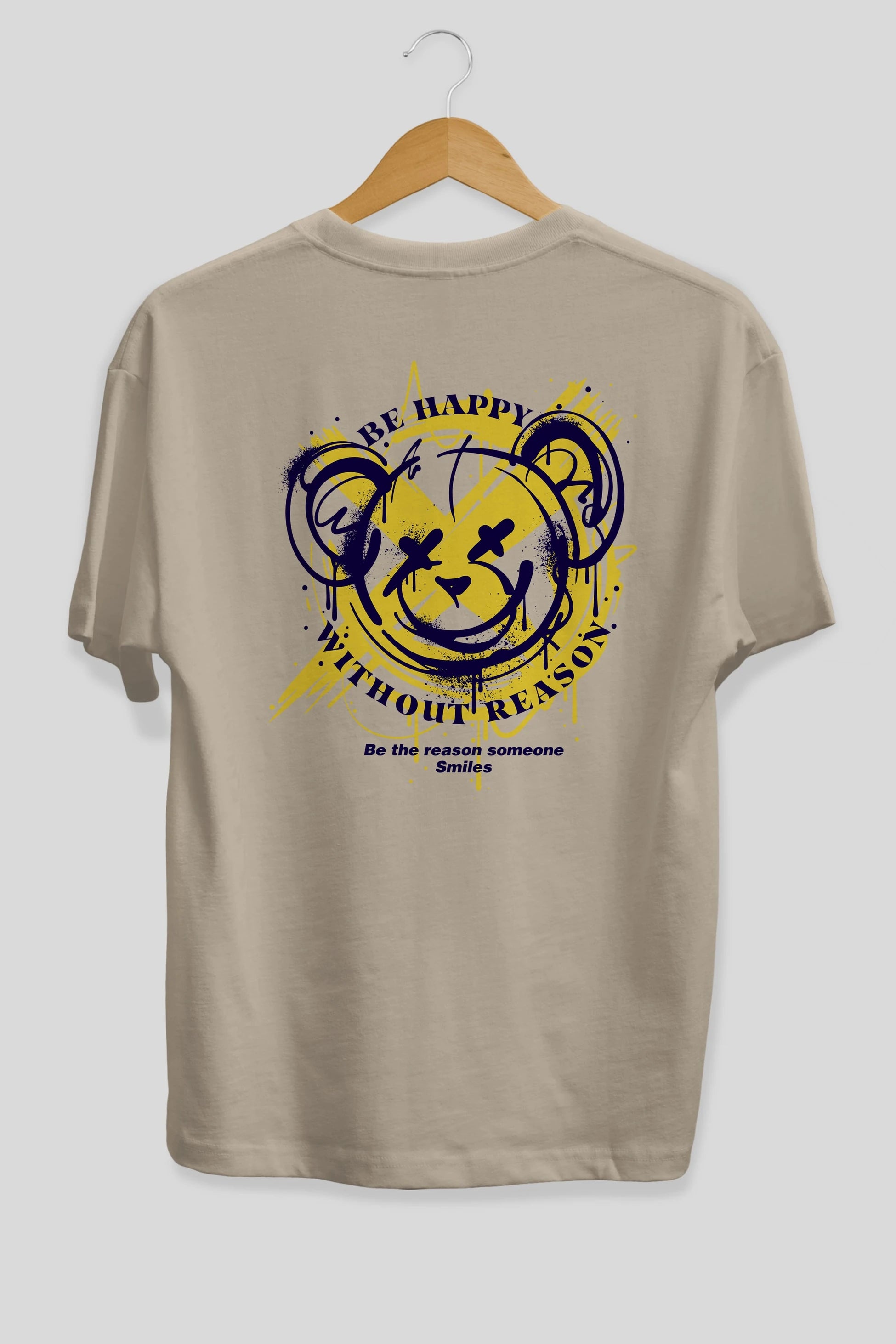 Be Happy Bear 2 Arka Baskılı Oversize t-shirt Erkek Kadın Unisex