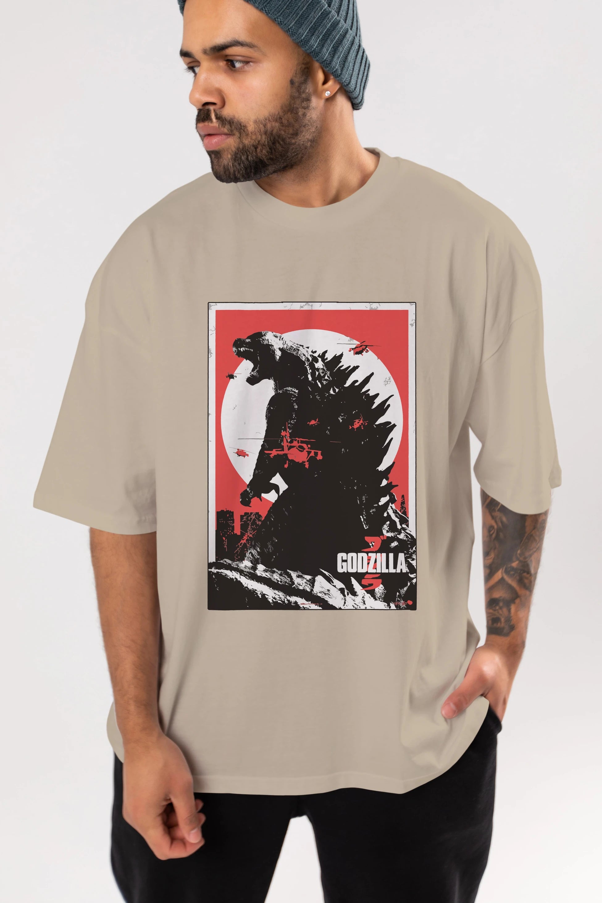Godzilla (2) Ön Baskılı Oversize t-shirt Erkek Kadın Unisex %100 Pamuk Bisiklet Yaka tişort