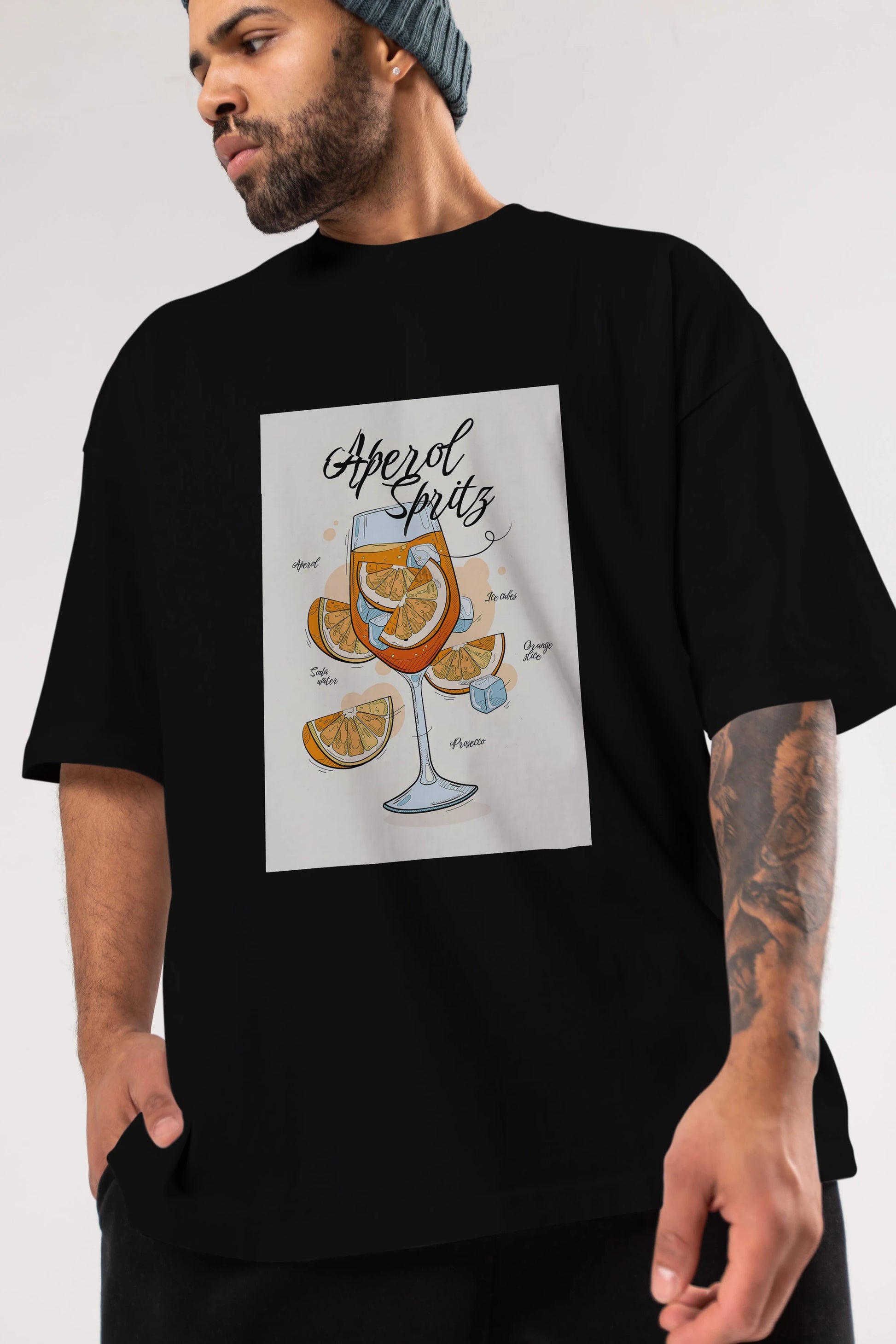 Aperol Spritz 6 Ön Baskılı Oversize t-shirt Erkek Kadın Unisex %100 Pamuk Bisiklet Yaka tişort